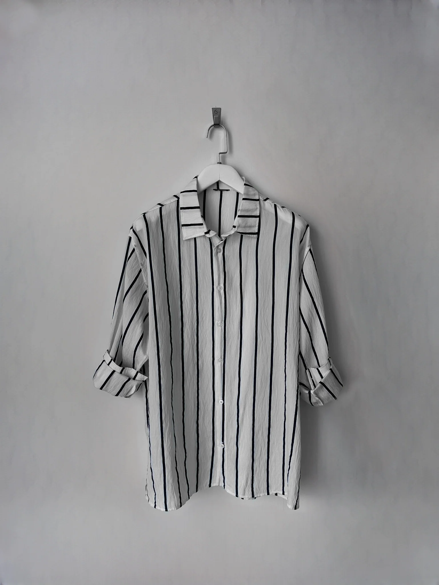 Oversize Striped Long Sleeve Shirt - White and Saks