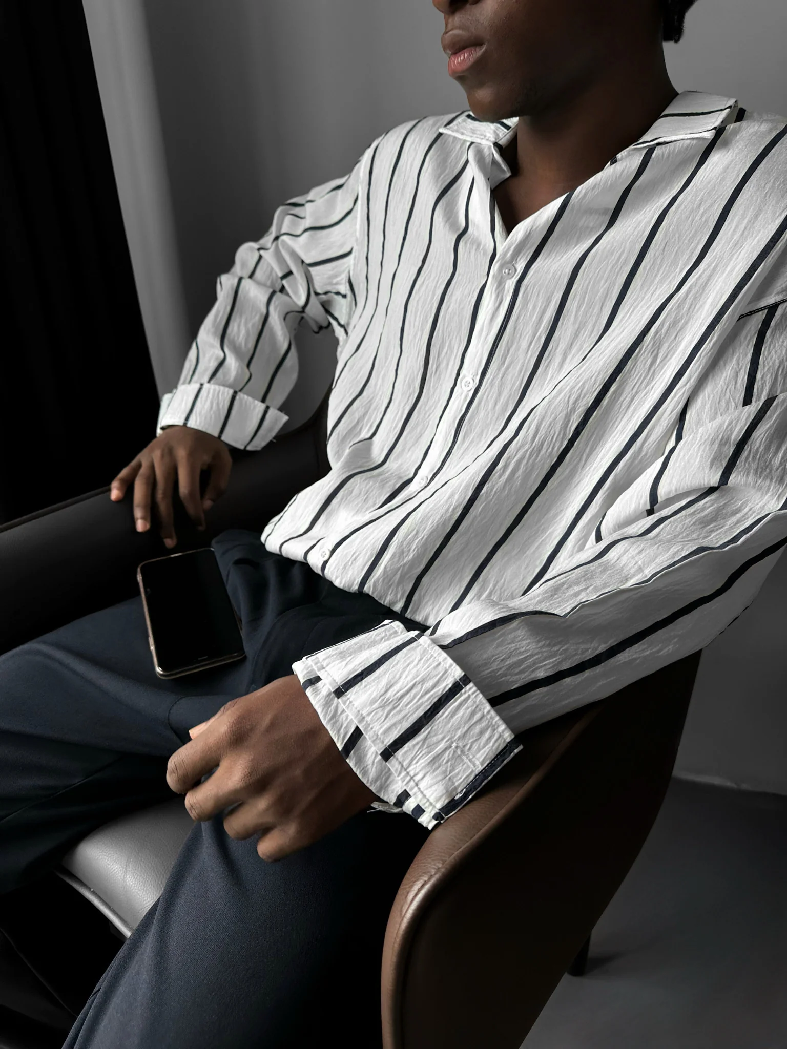 Oversize Striped Long Sleeve Shirt - White and Saks - Image 2