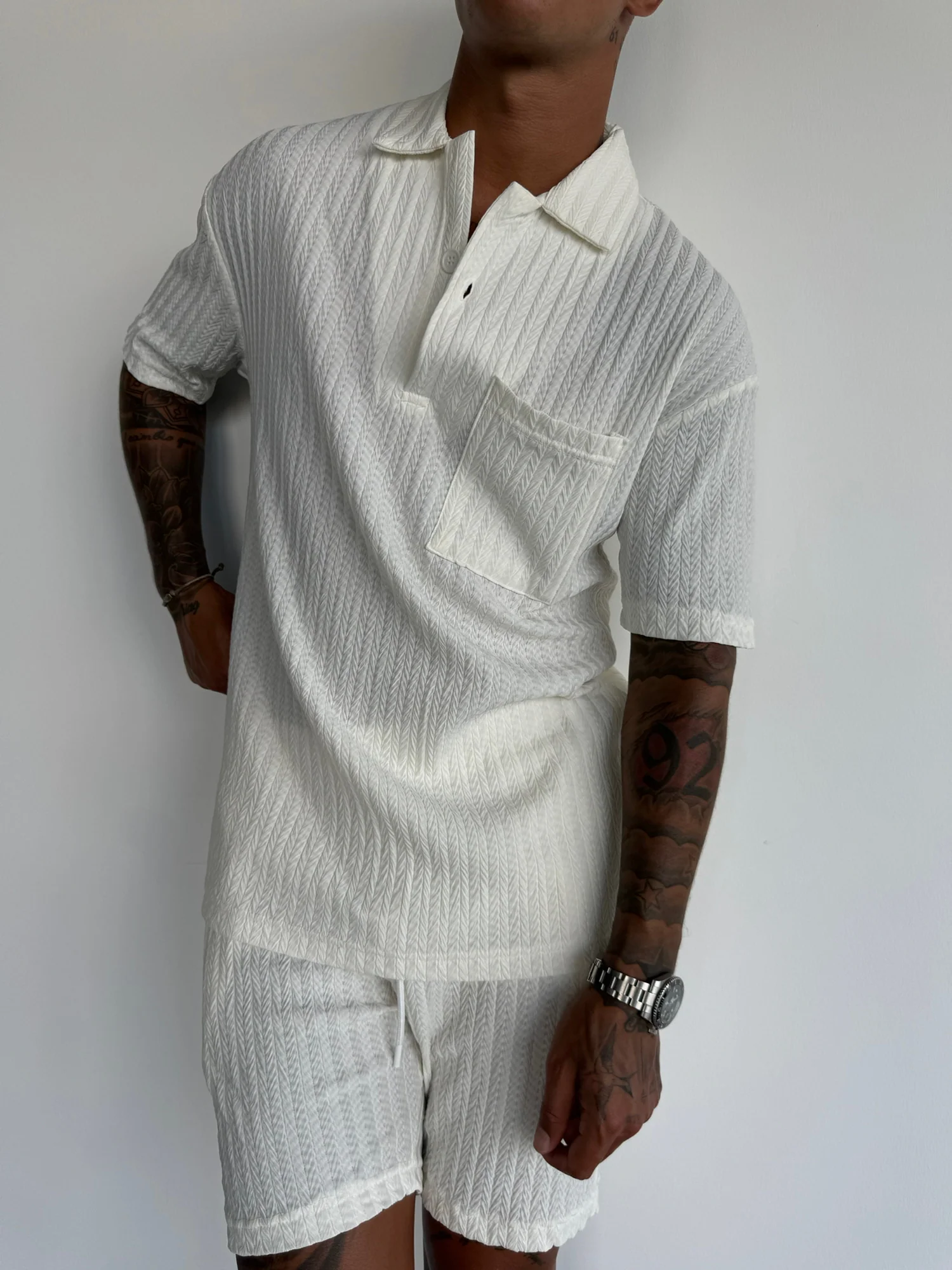 Oversize Structured Polo T-Shirt - Ecru - Image 3