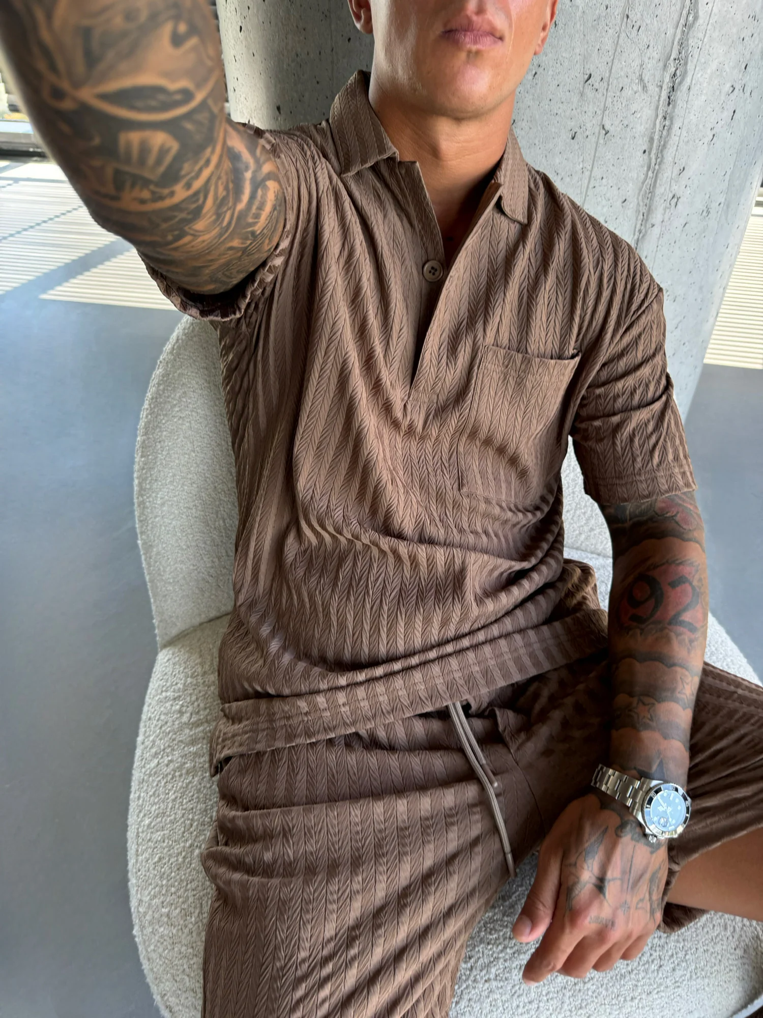 Oversize Structured Polo T-Shirt - Cappuccino - Image 2