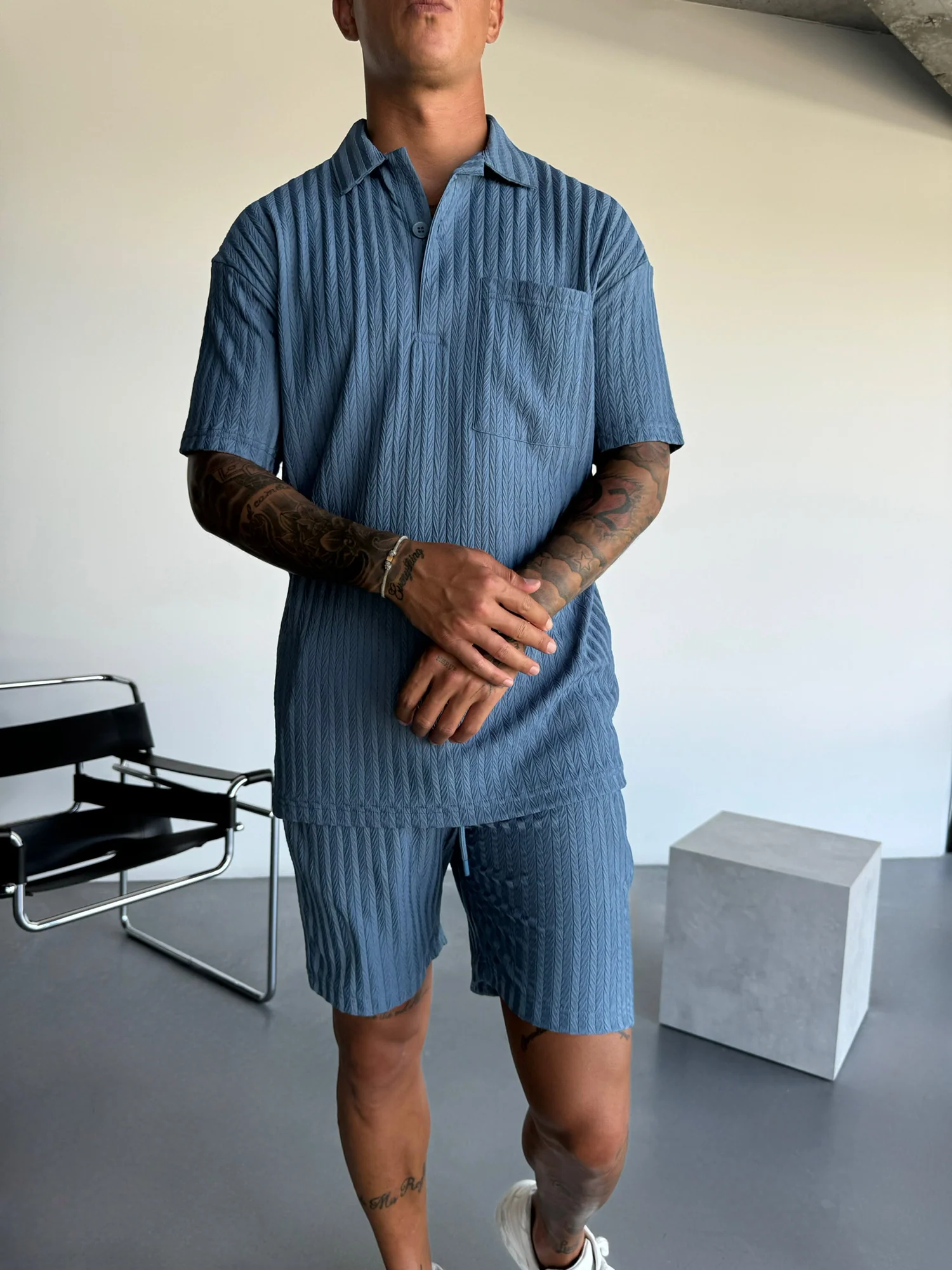 Oversize Structured Polo T-Shirt - Coronet Blue - Image 4