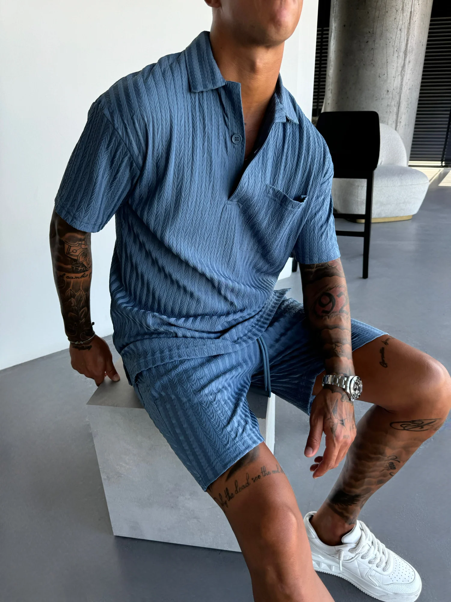 Oversize Structured Polo T-Shirt - Coronet Blue - Image 5