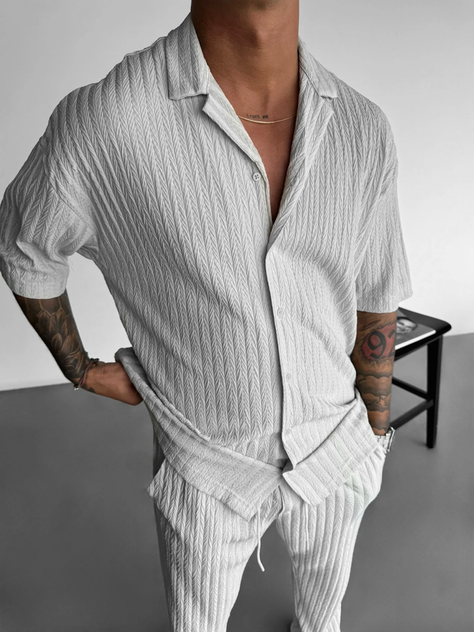 Oversize Structured Shirt - Grey - Image 3