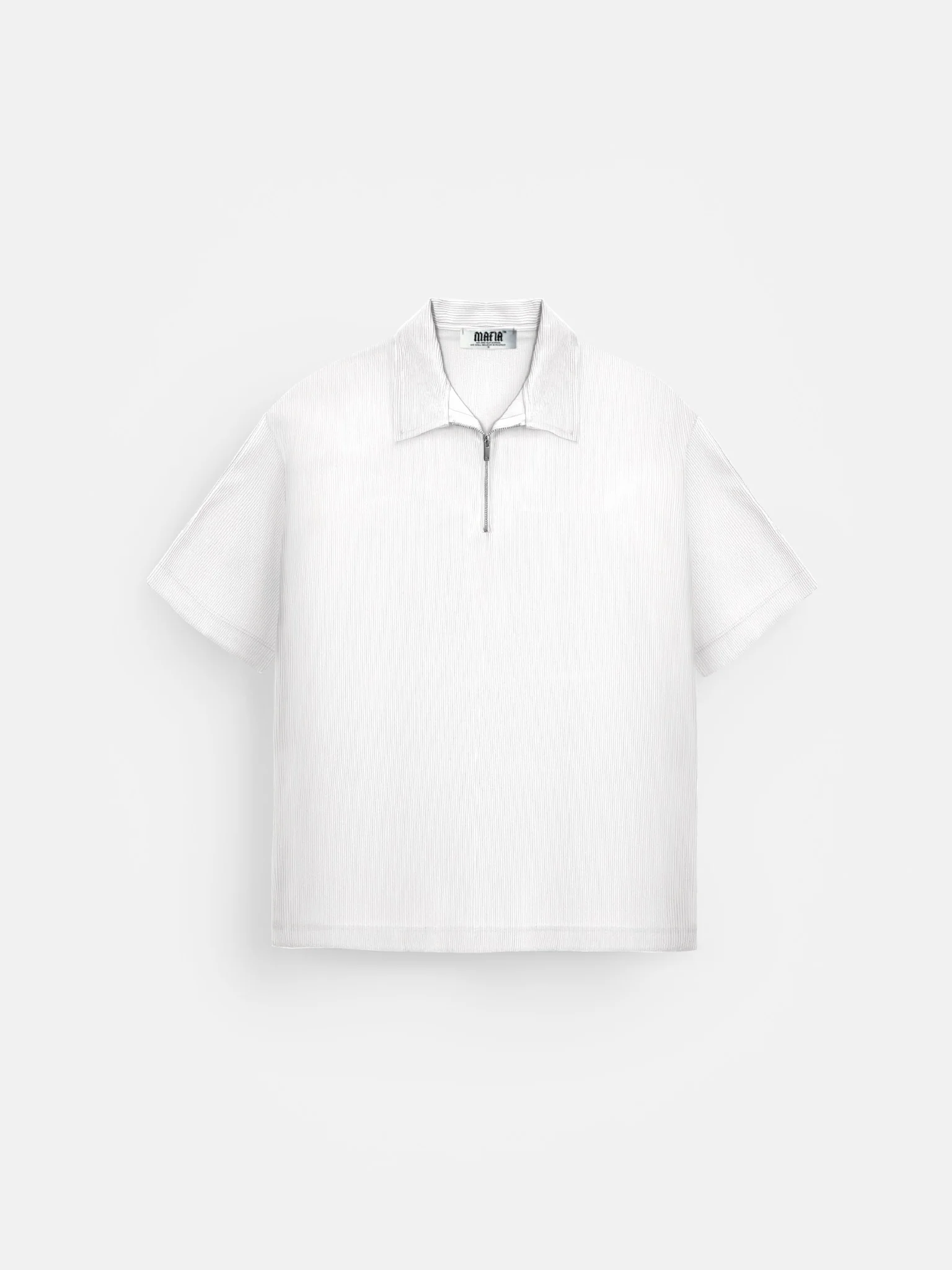 Oversize Textured Zipper Polo T-Shirt - White - Image 6