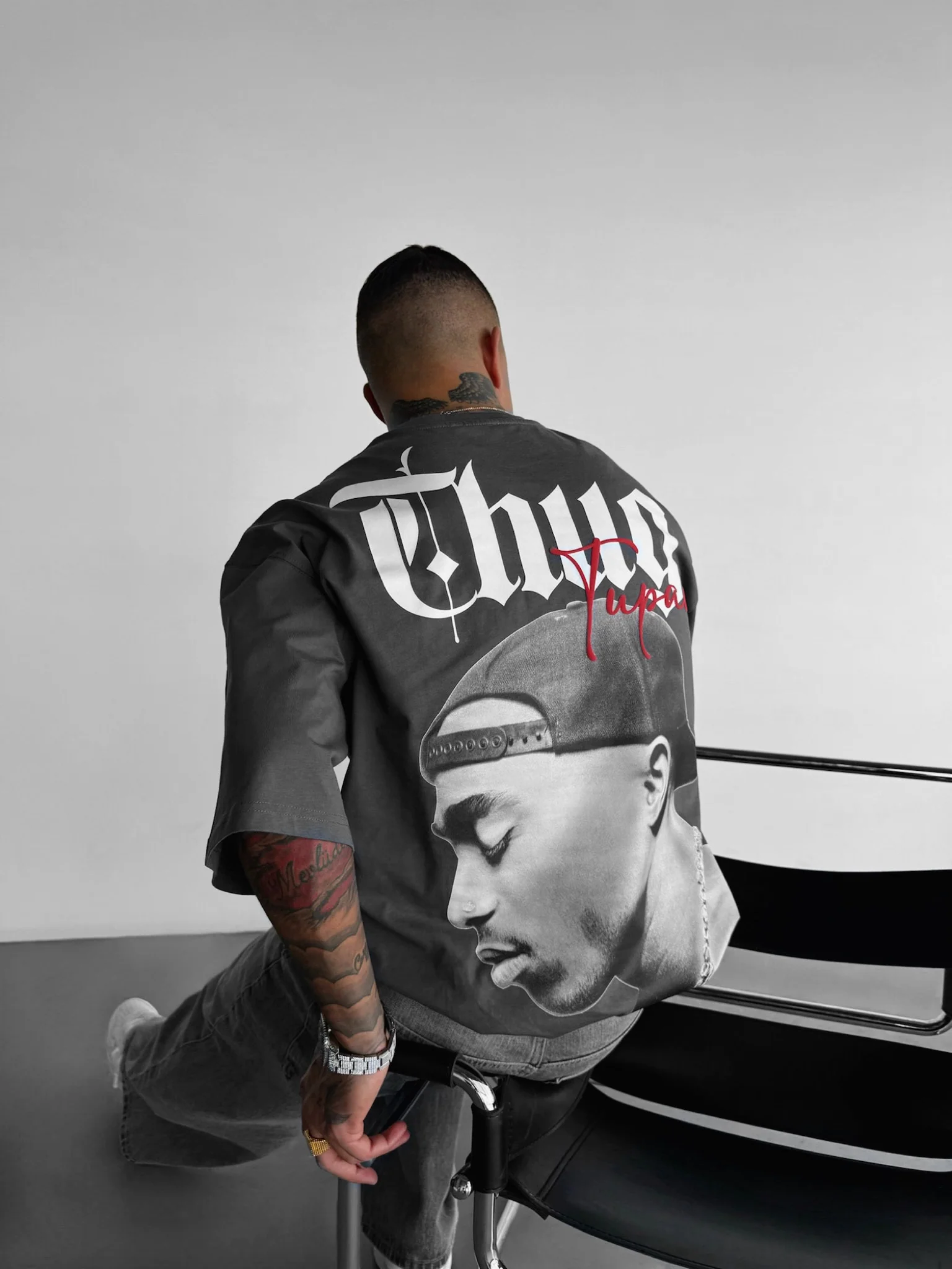 Oversize Thug Life T-shirt - Anthracite - Image 4