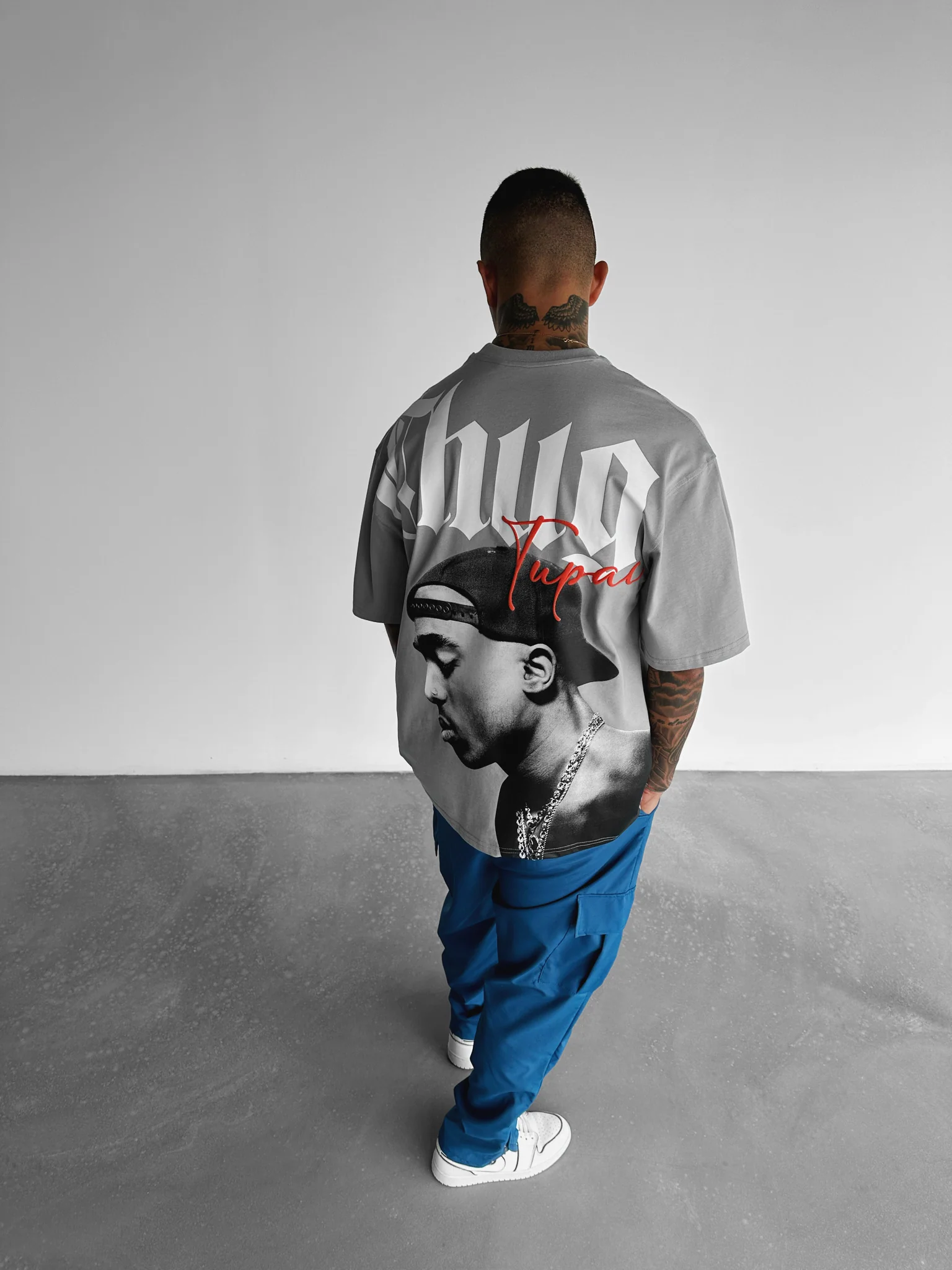 Oversize Thug Life T-shirt - Grey - Image 4