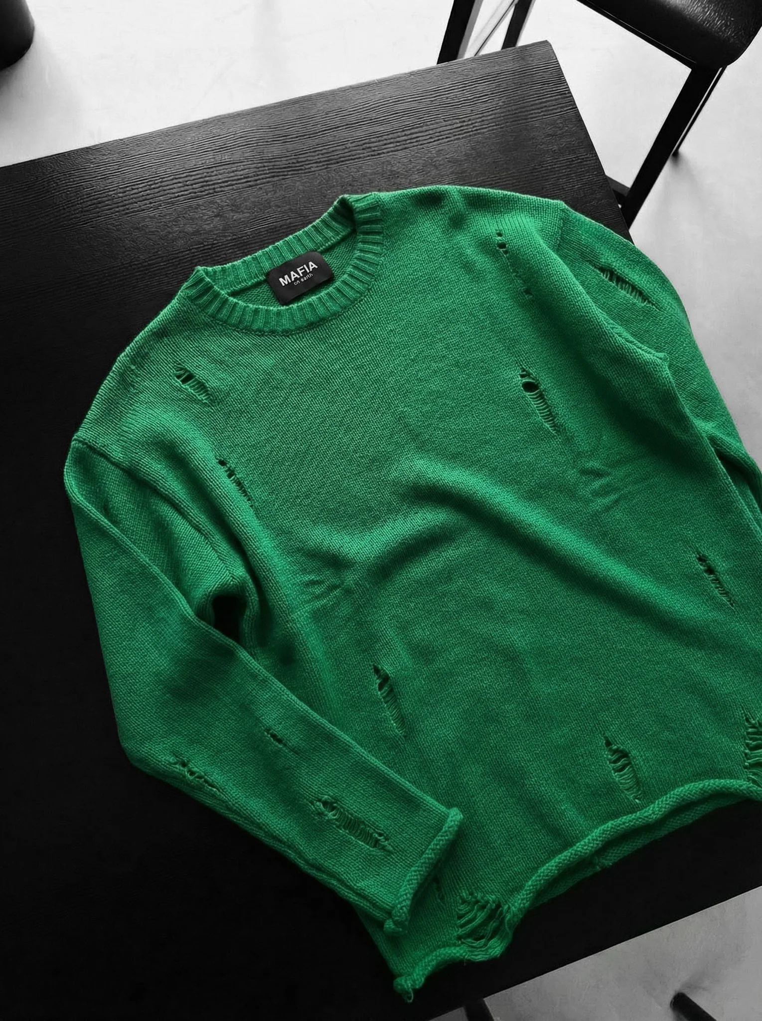 Oversize Torn Sweater - Green