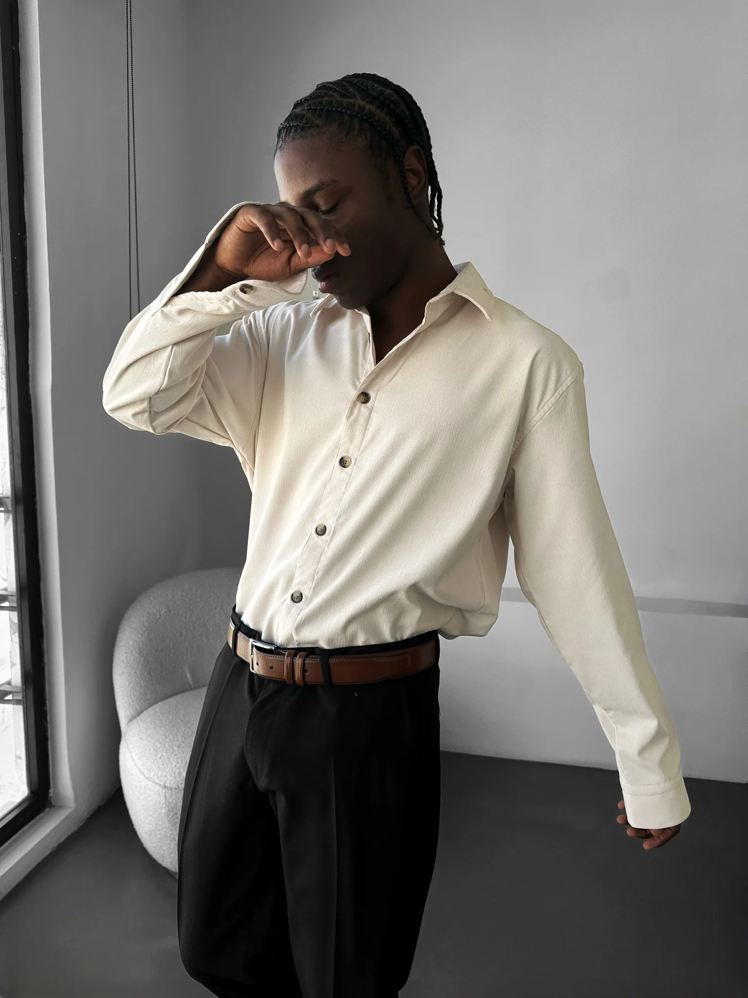 Oversize Velvet Shirt - Beige - Image 2