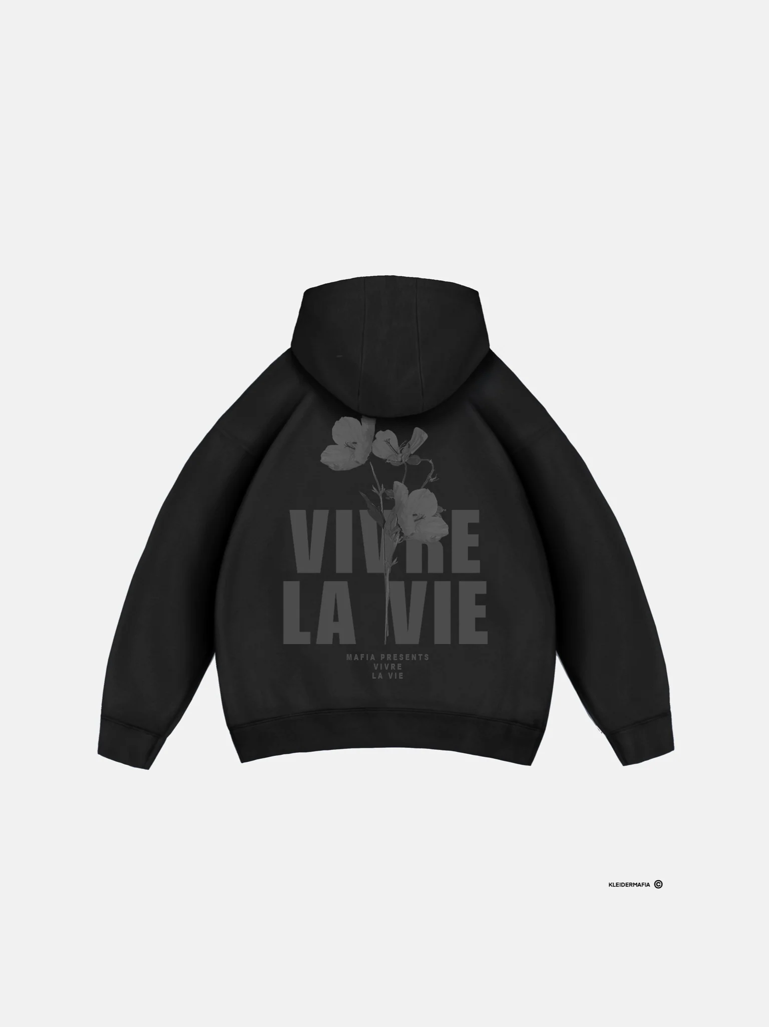 Oversize Vivre La Vie Hoodie - Black and Grey - Image 6