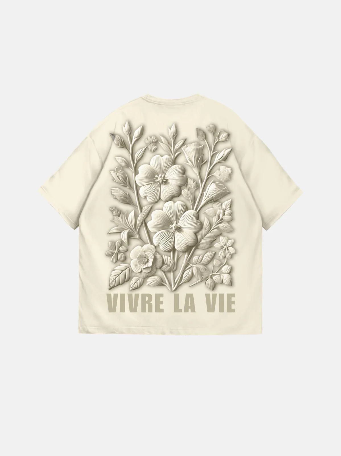 Oversize 'Vivre la Vie' T-Shirt - Antique White - Image 4