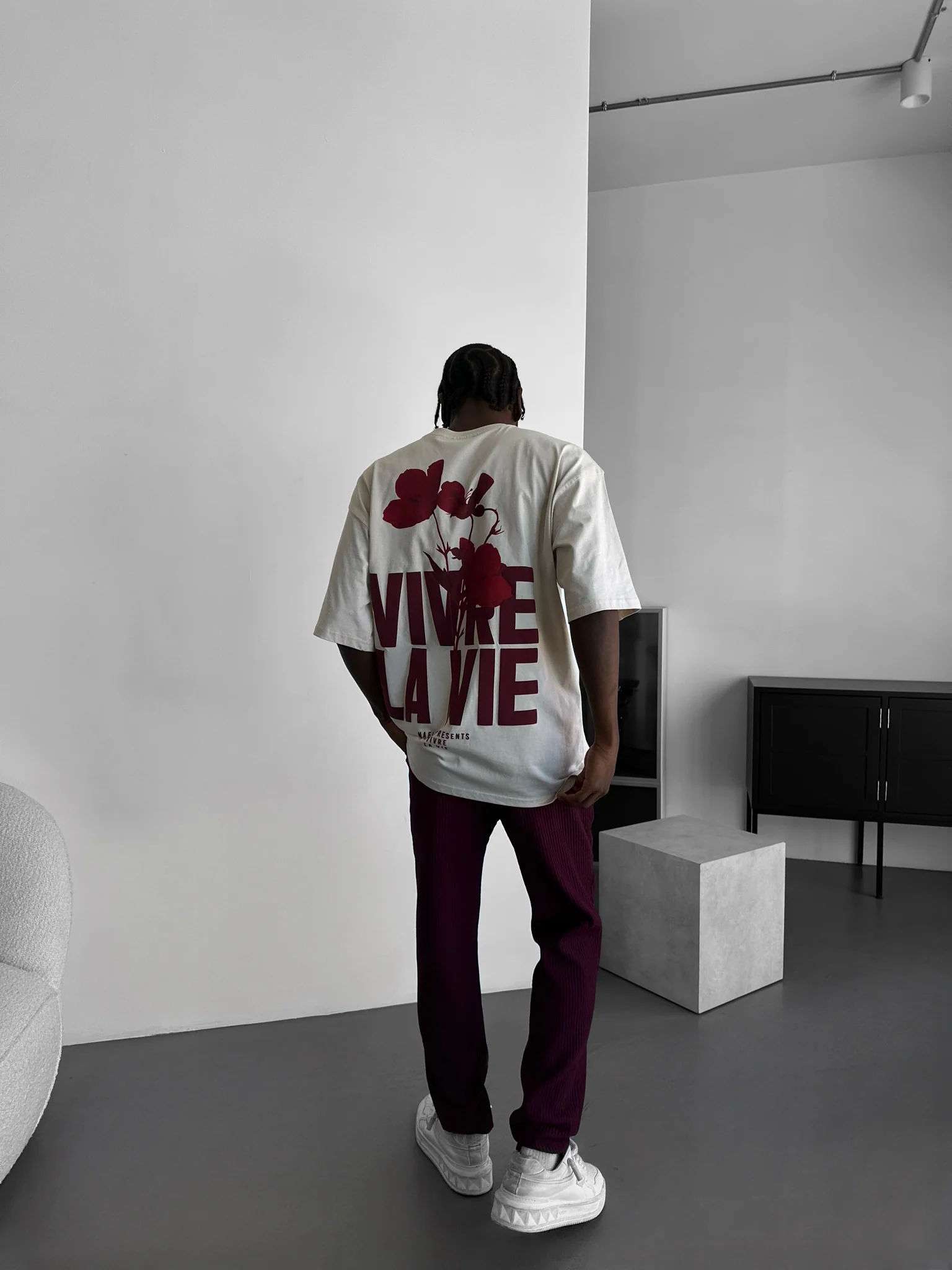 Oversize Vivre la Vie T-shirt - Beige - Image 4