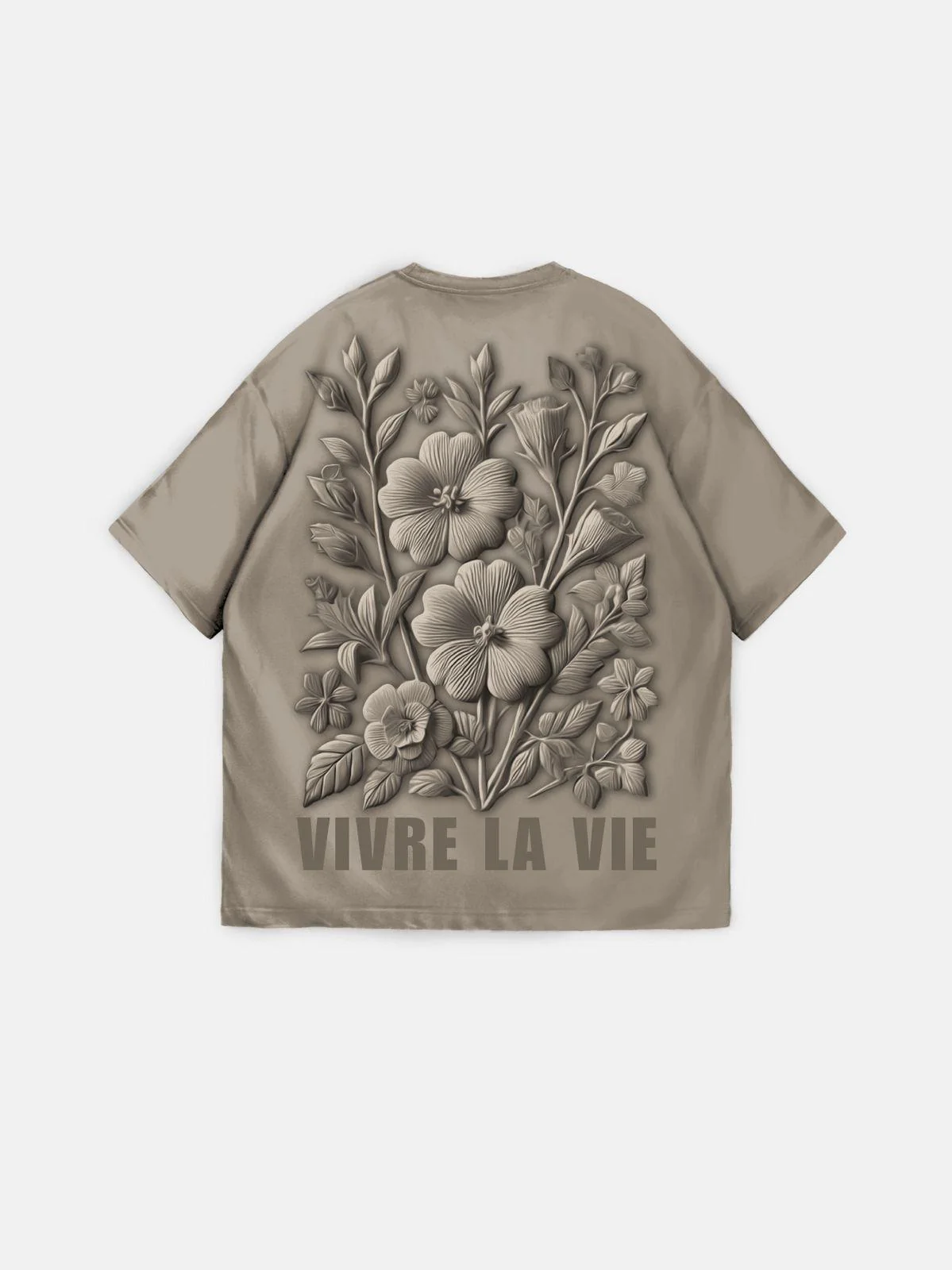 Oversize 'Vivre la Vie' T-Shirt - Beige