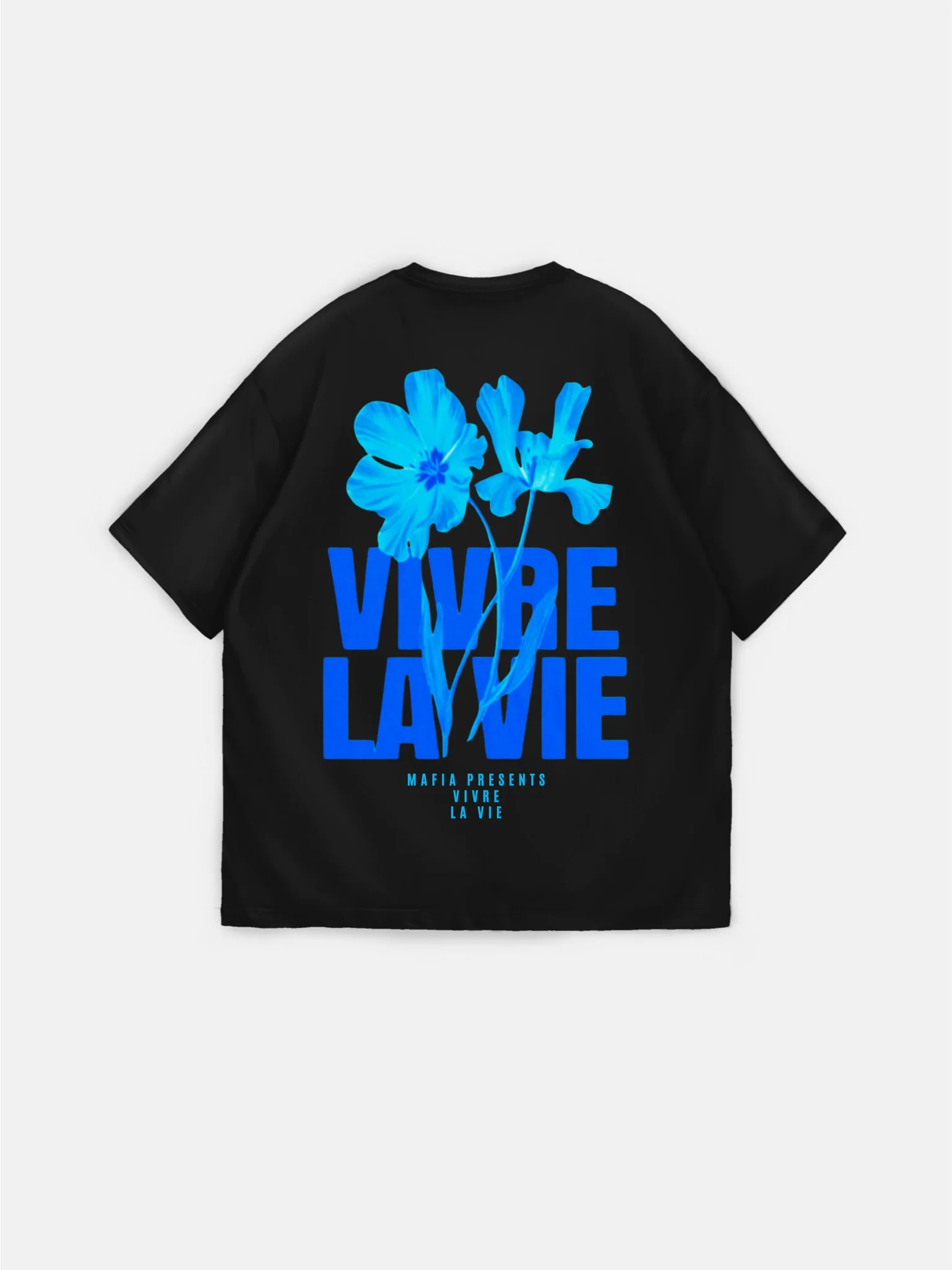Oversize Vivre la Vie T-shirt - Black and Blue - Image 5