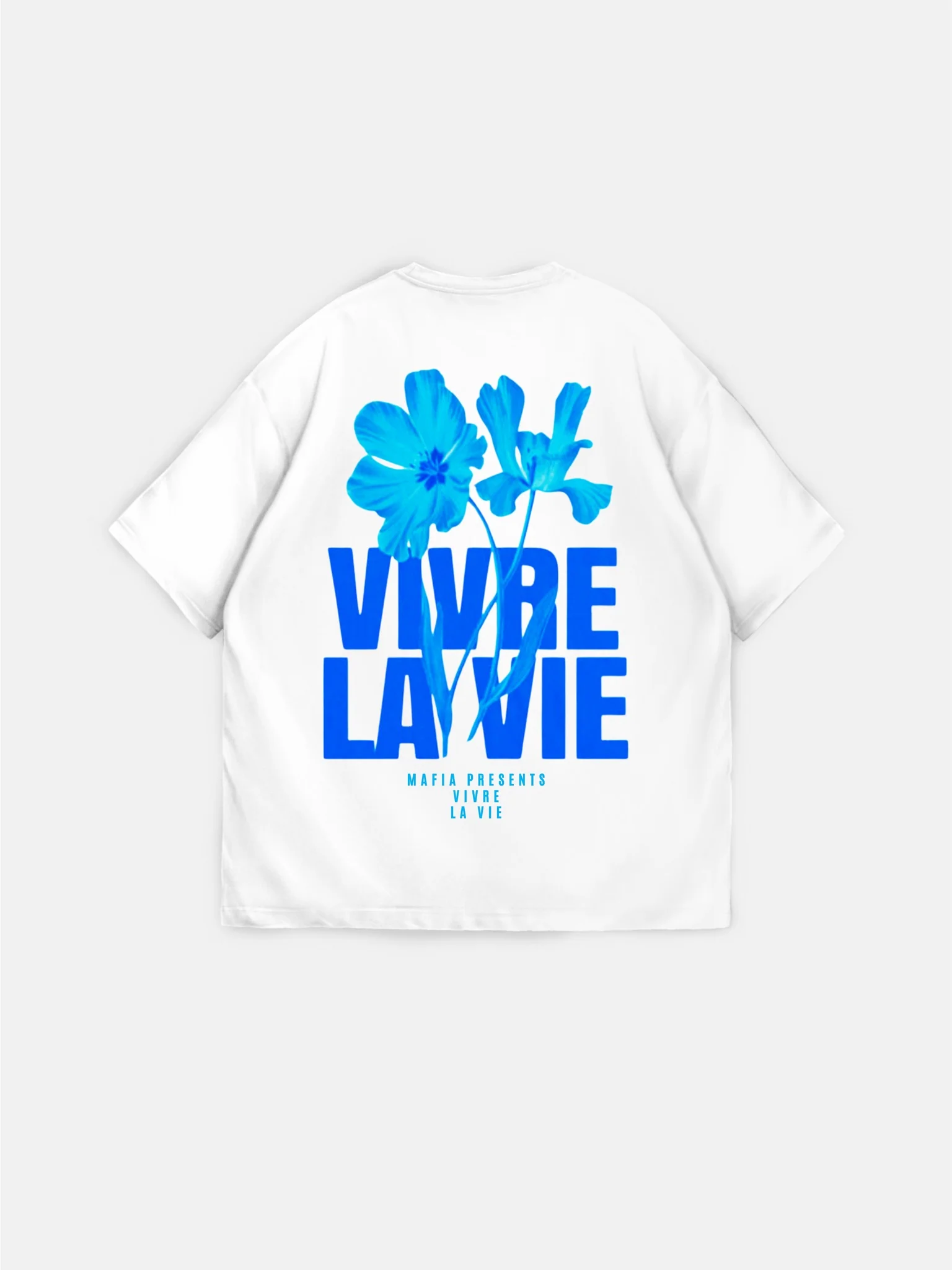 Oversize Vivre la Vie T-shirt - Ecru and Blue - Image 3