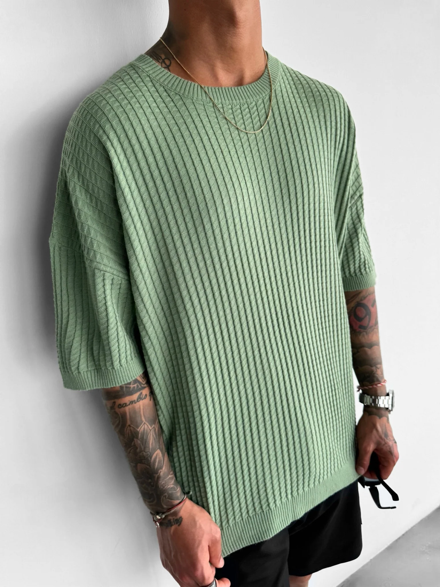 Oversize Waffle T-Shirt - Green - Image 5