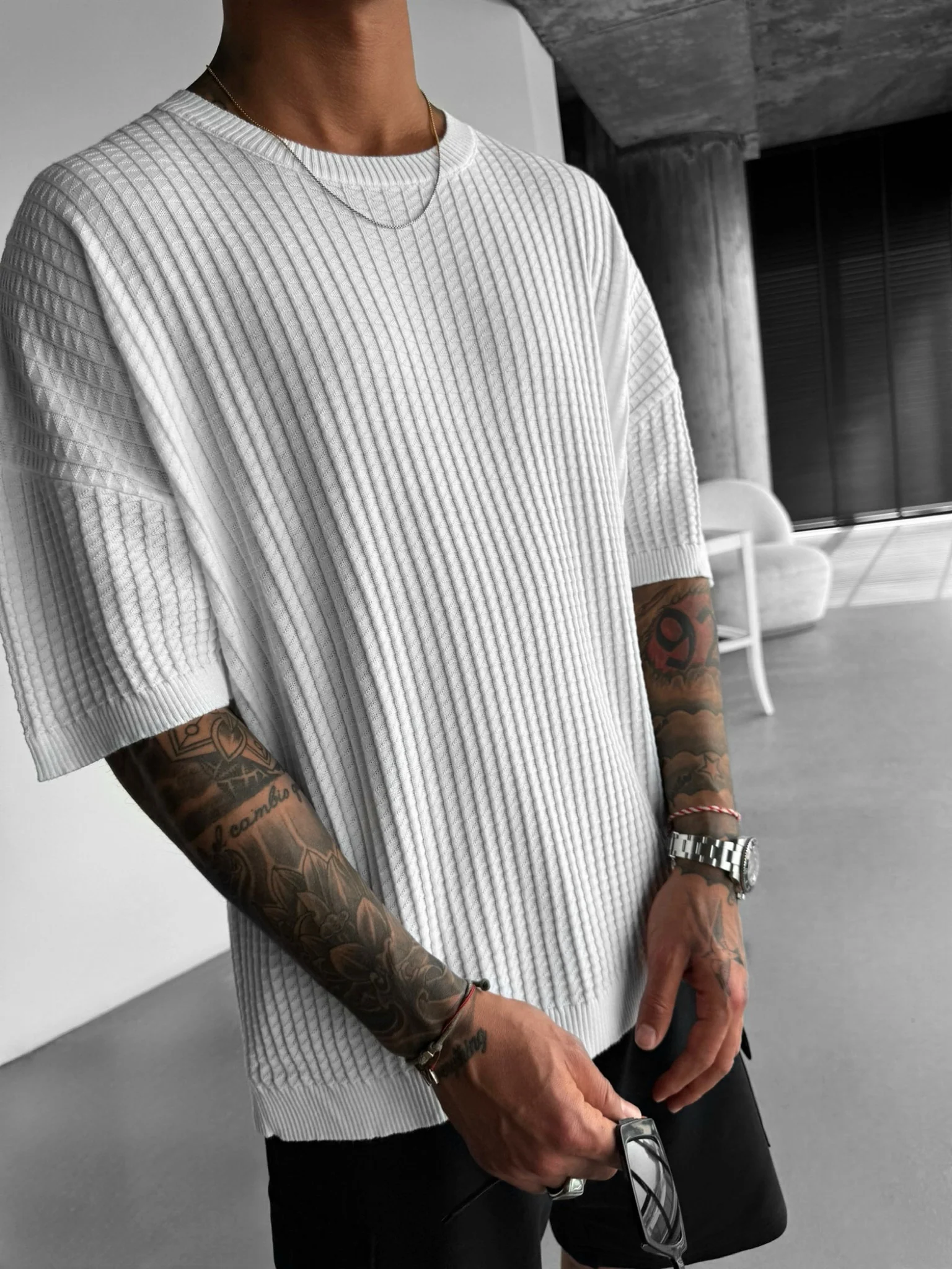 Oversize Waffle T-Shirt - White