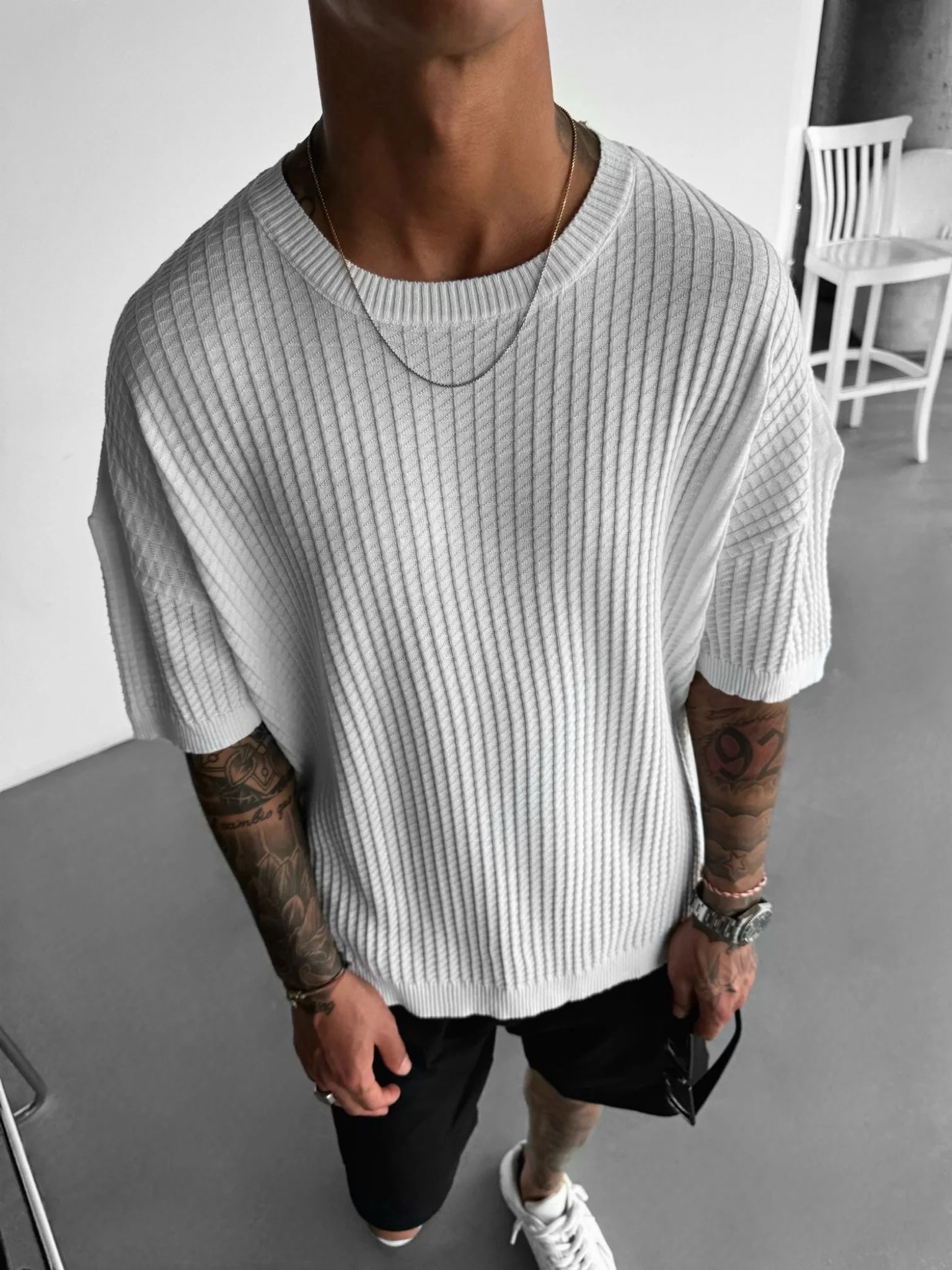 Oversize Waffle T-Shirt - White - Image 3