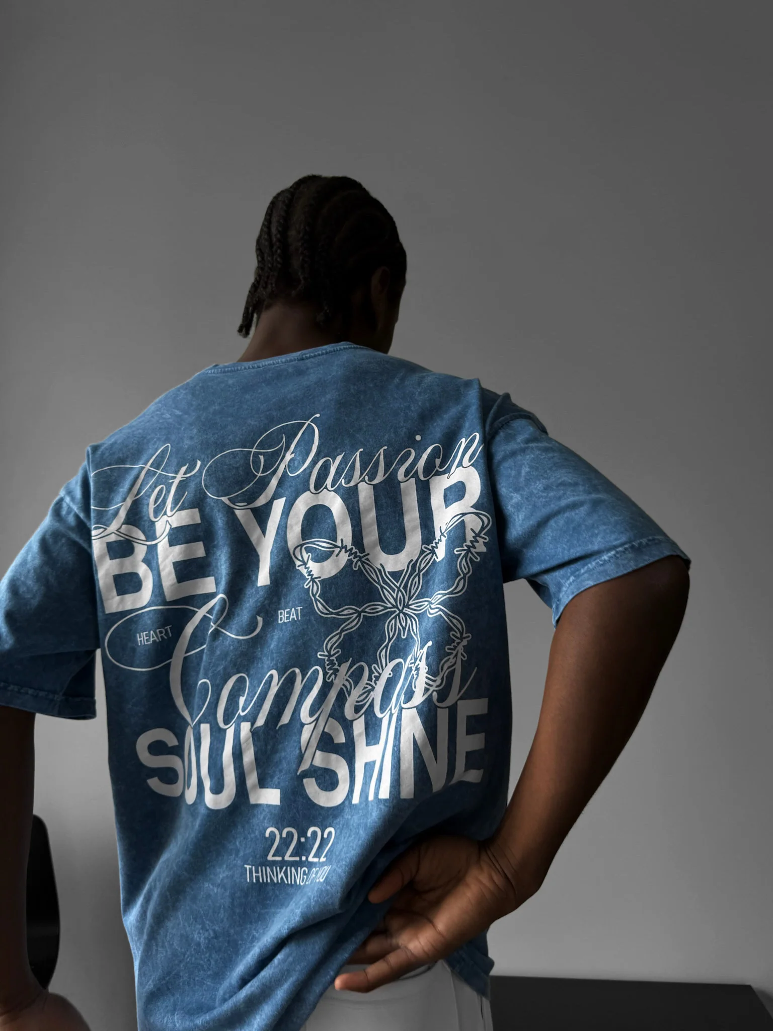 Oversize Washed 'Be your Soul Shine' T-Shirt - Indigo - Image 3