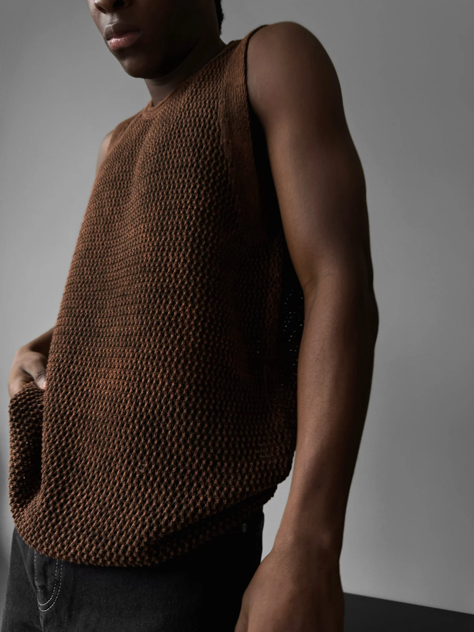 Oversize Washed Knit Tanktop - Brown - Image 5