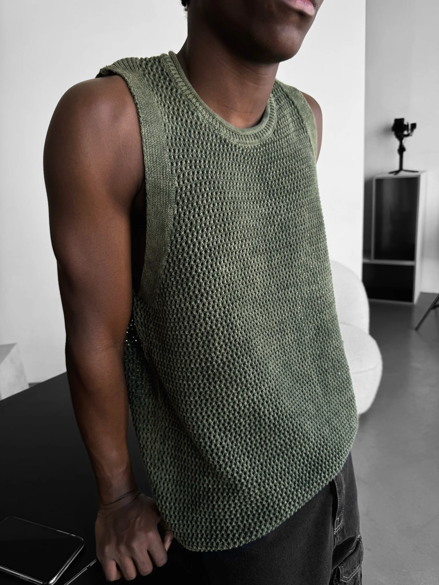 Oversize Washed Knit Tanktop - Khaki