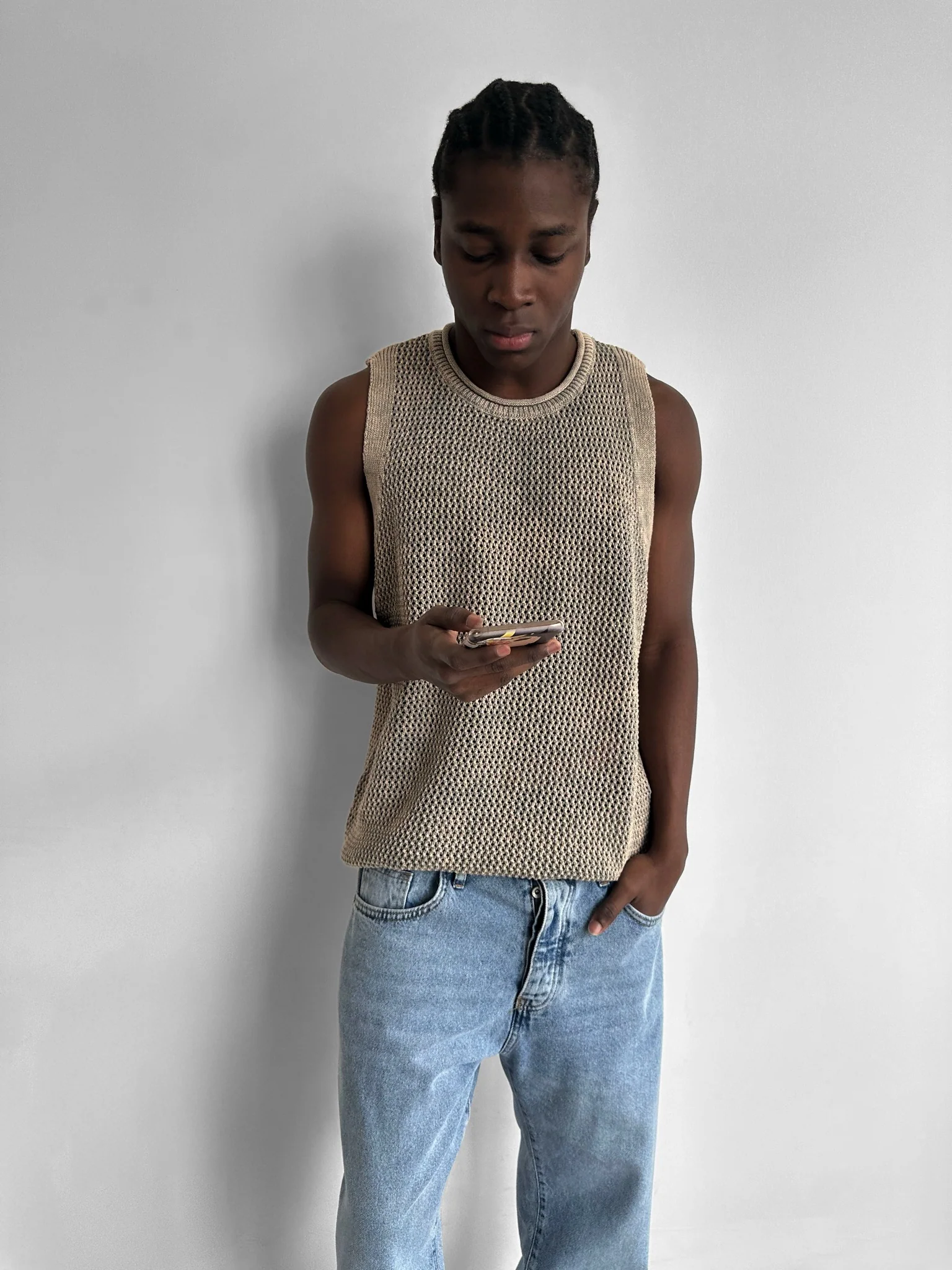 Oversize Washed Knit Tanktop - Stone - Image 4