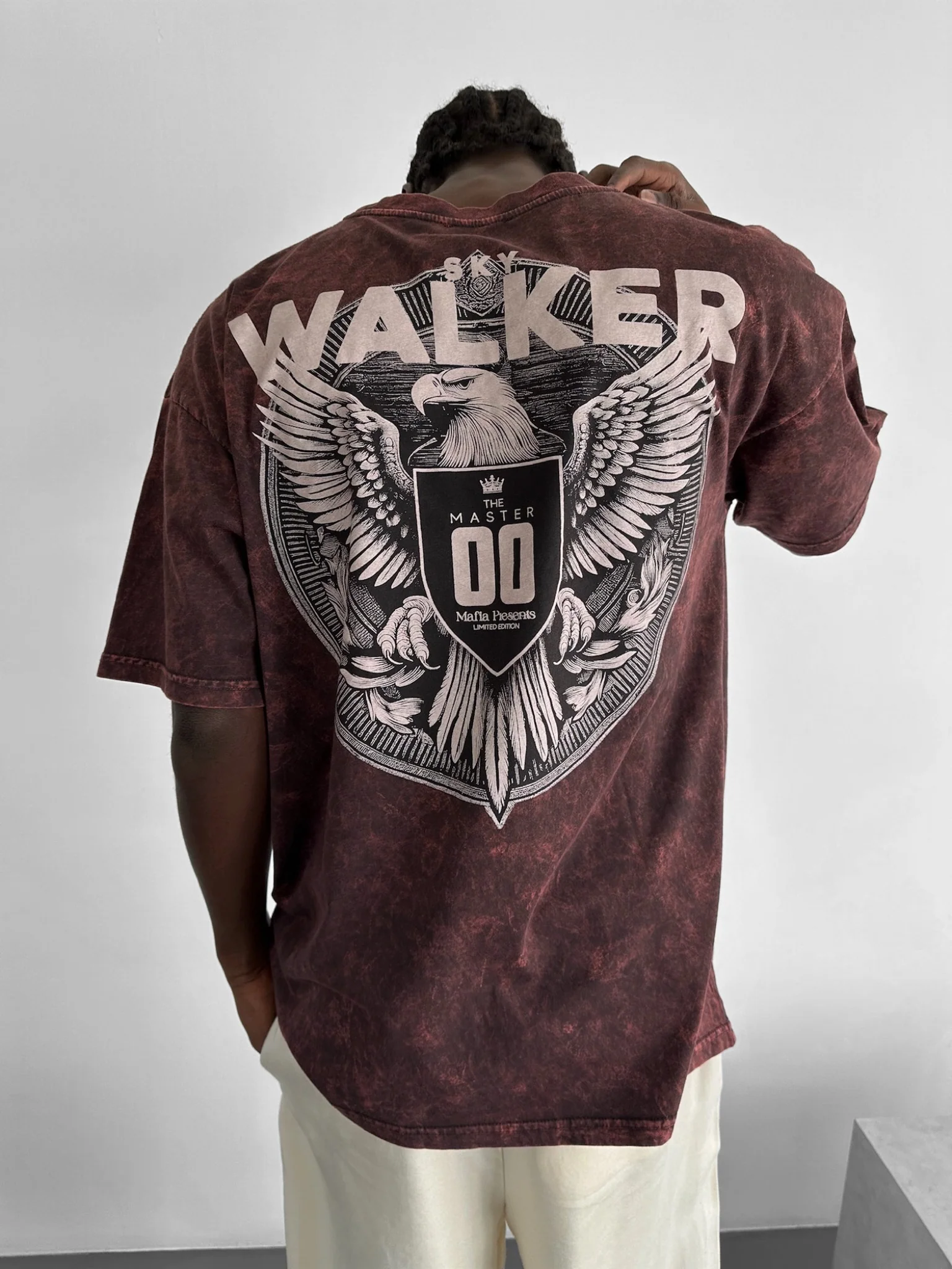 Oversize Washed 'Sky Walker' T-Shirt - Bordeaux