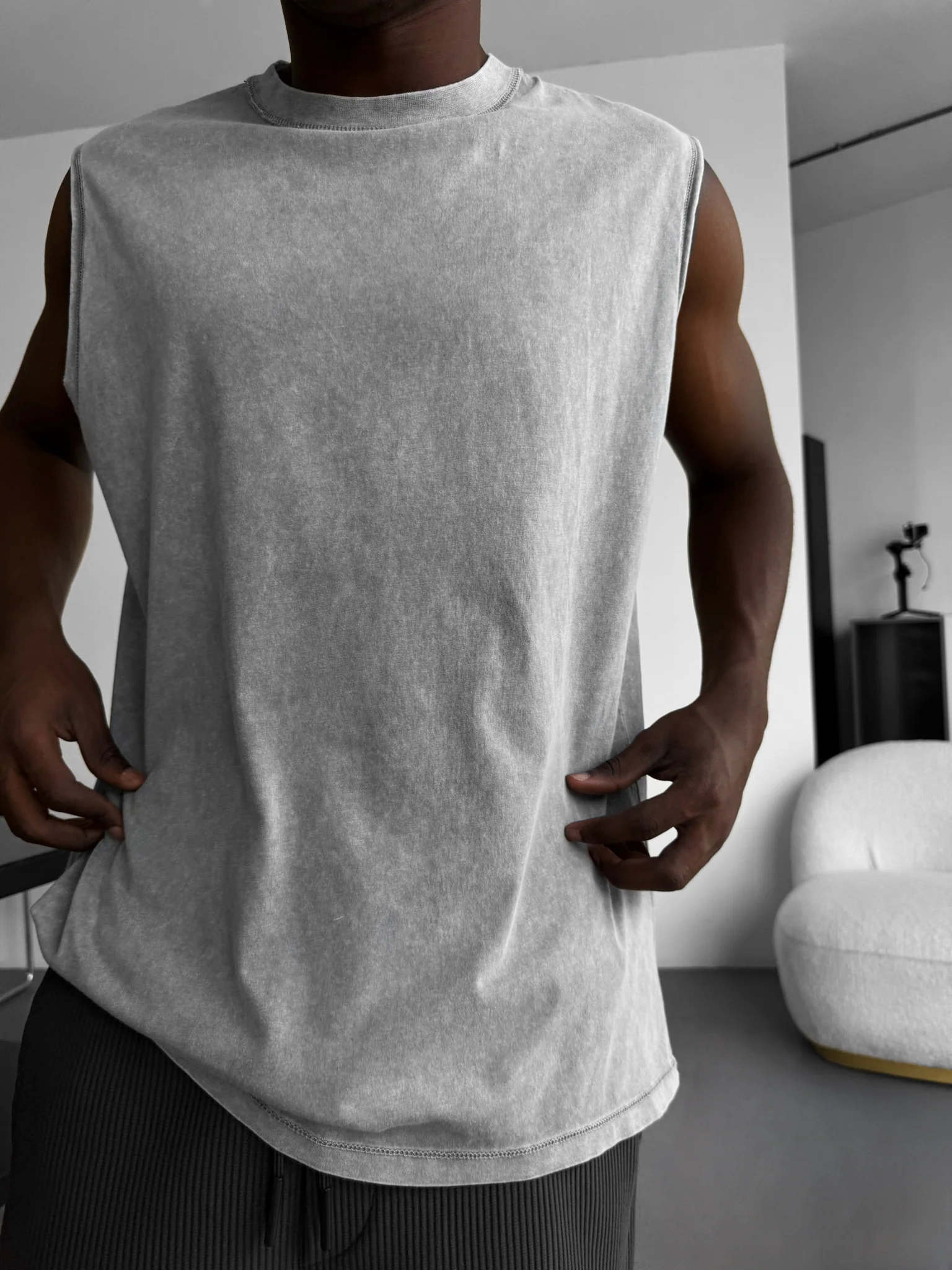 Oversize Washed TankTop - Grey - Image 5