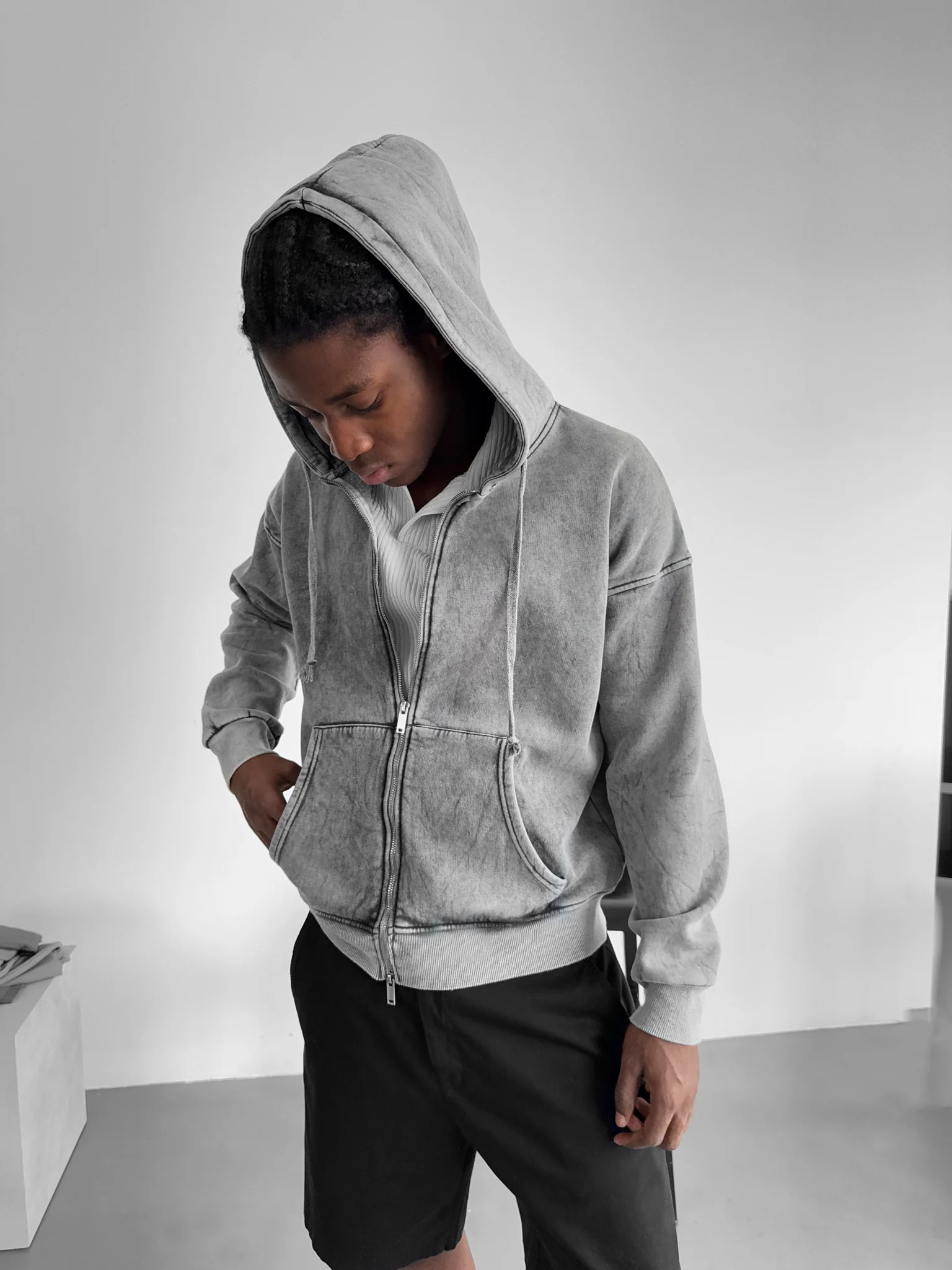 Oversize Washed Zipper Hoodie - Anthracite - Image 2