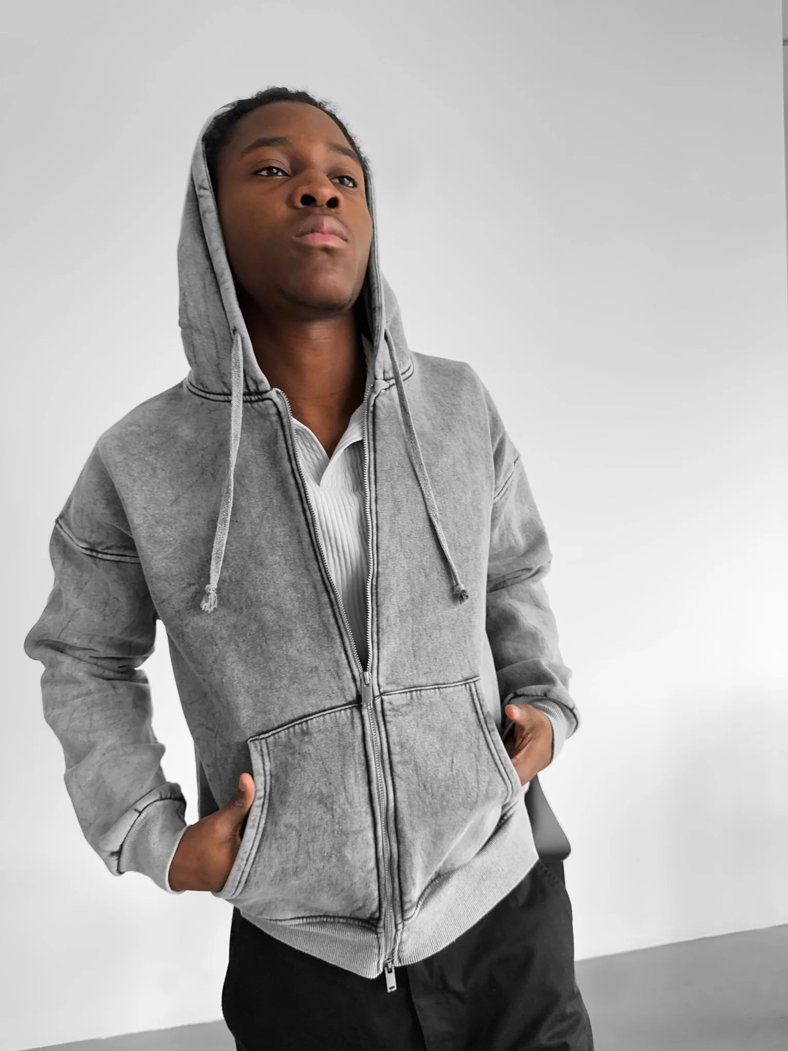 Oversize Washed Zipper Hoodie - Anthracite - Image 3