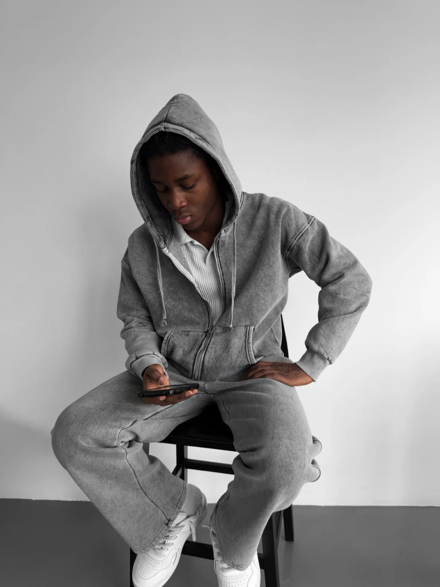 Oversize Washed Zipper Hoodie - Anthracite - Image 5
