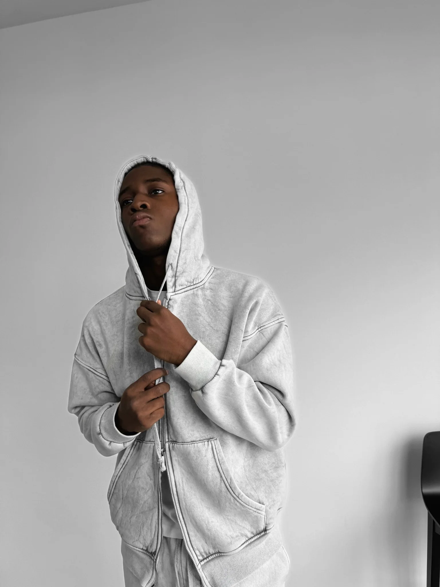 Oversize Washed Zipper Hoodie - Grey - Image 6
