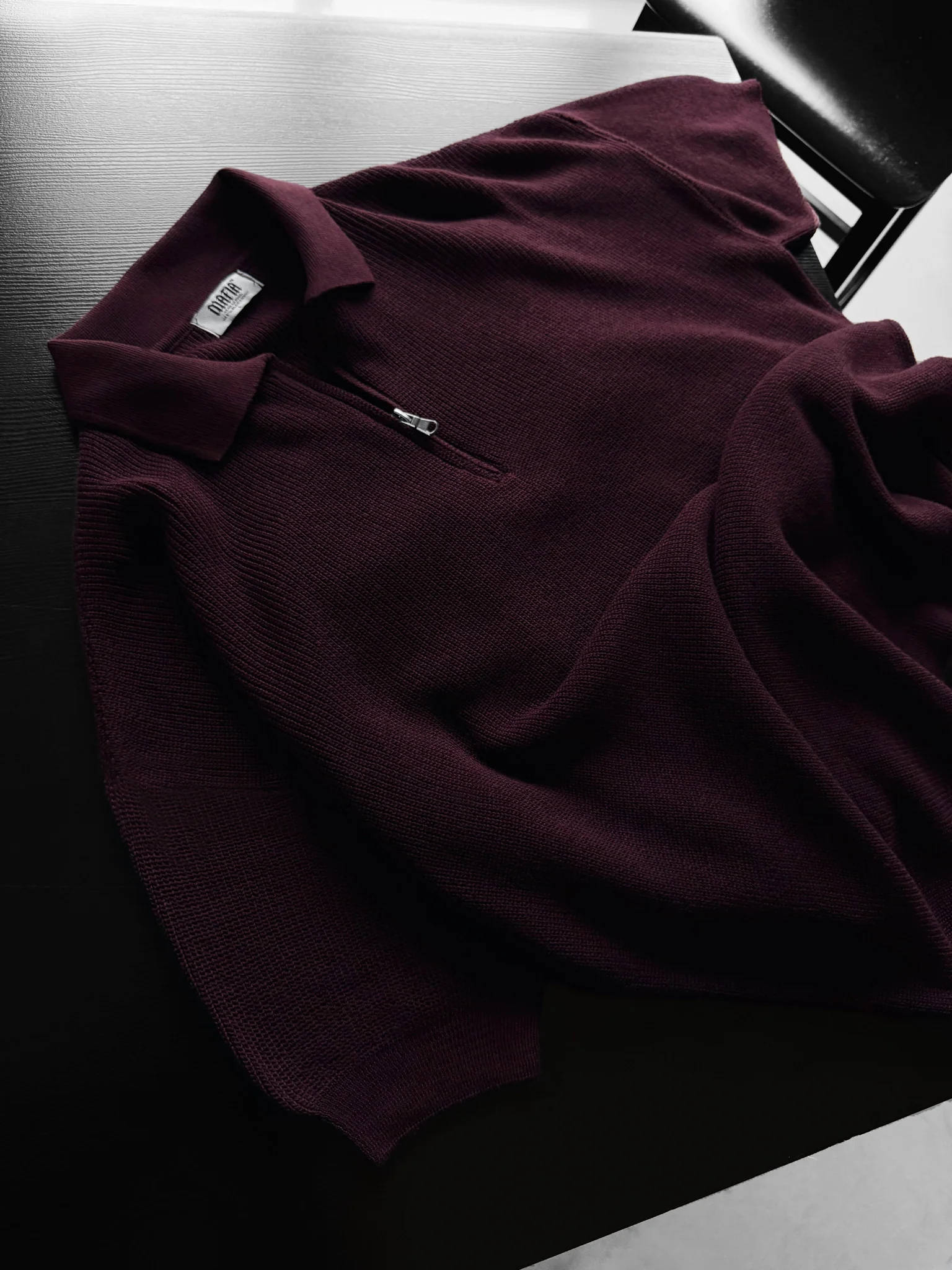 Oversize Zipper Knit Polo T-shirt - Plum - Image 2