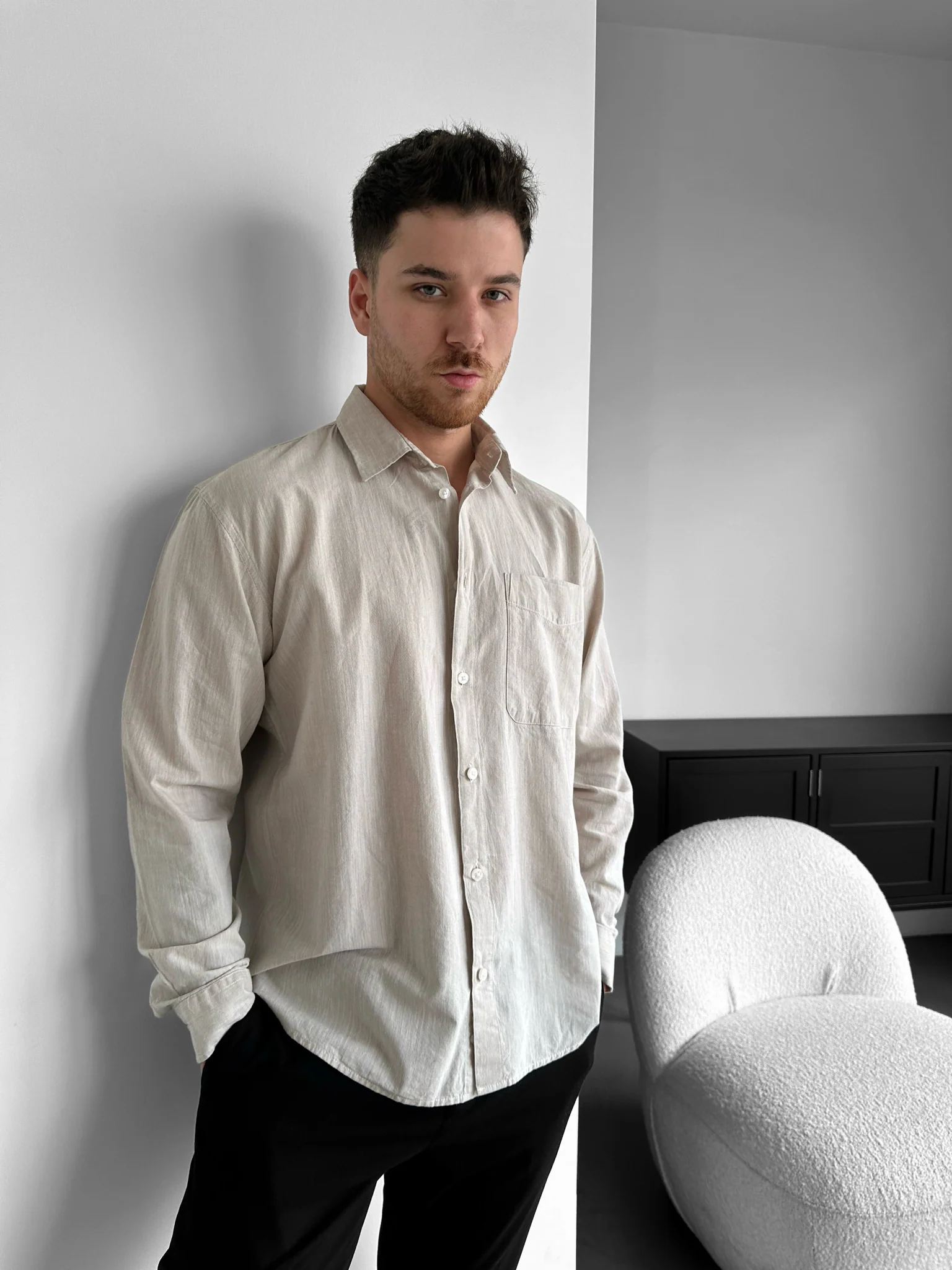 Regular Fit Cotton Pocket Shirt - Beige