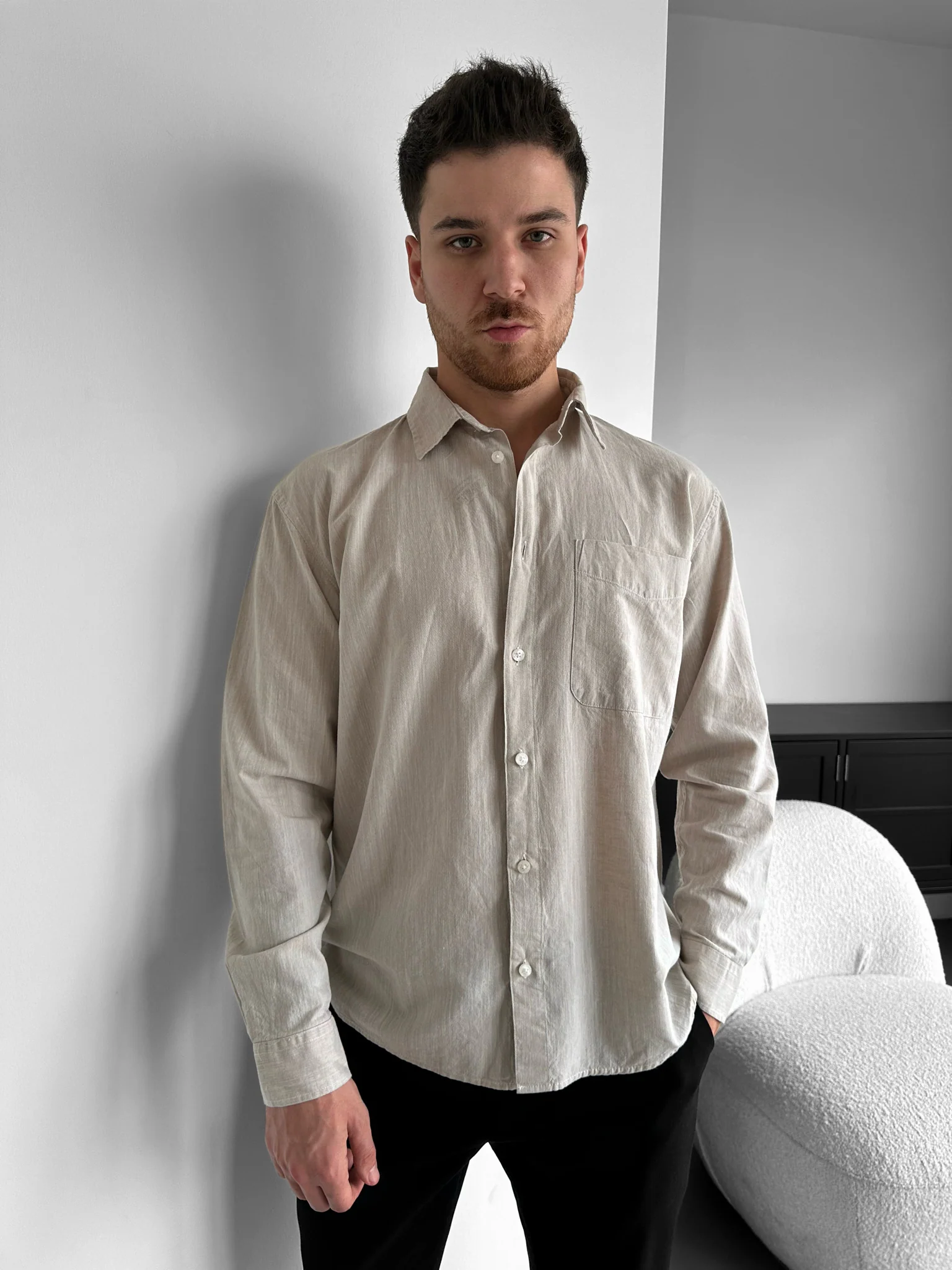 Regular Fit Cotton Pocket Shirt - Beige - Image 2