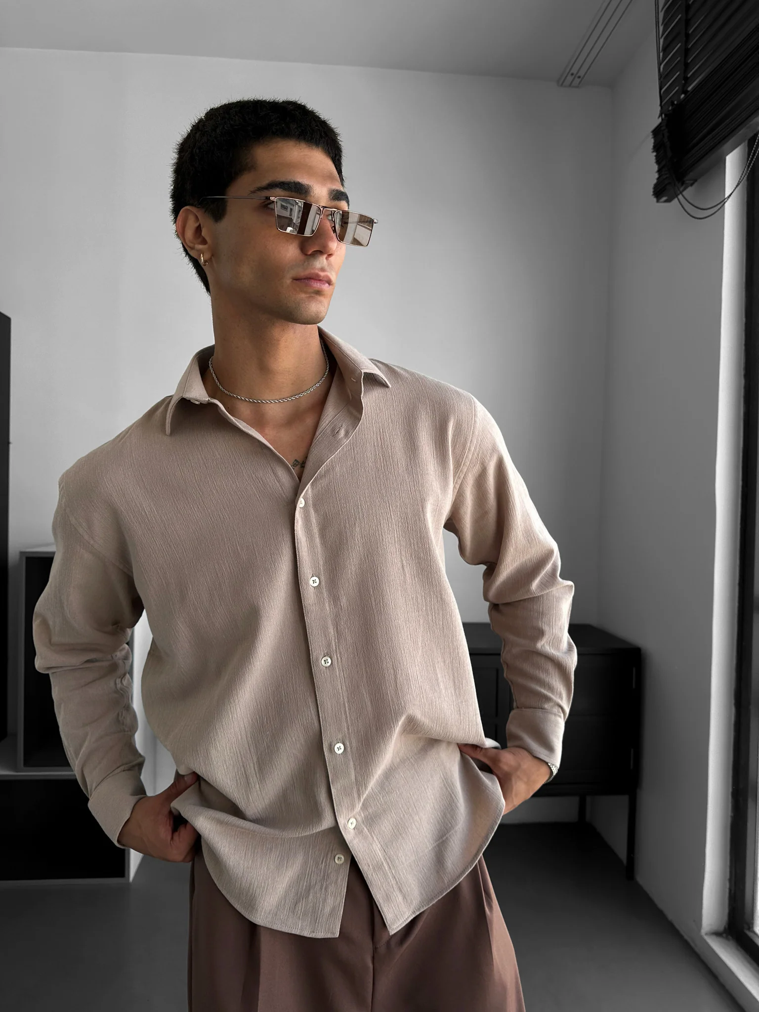 Regular Fit Cotton Shirt - Beige