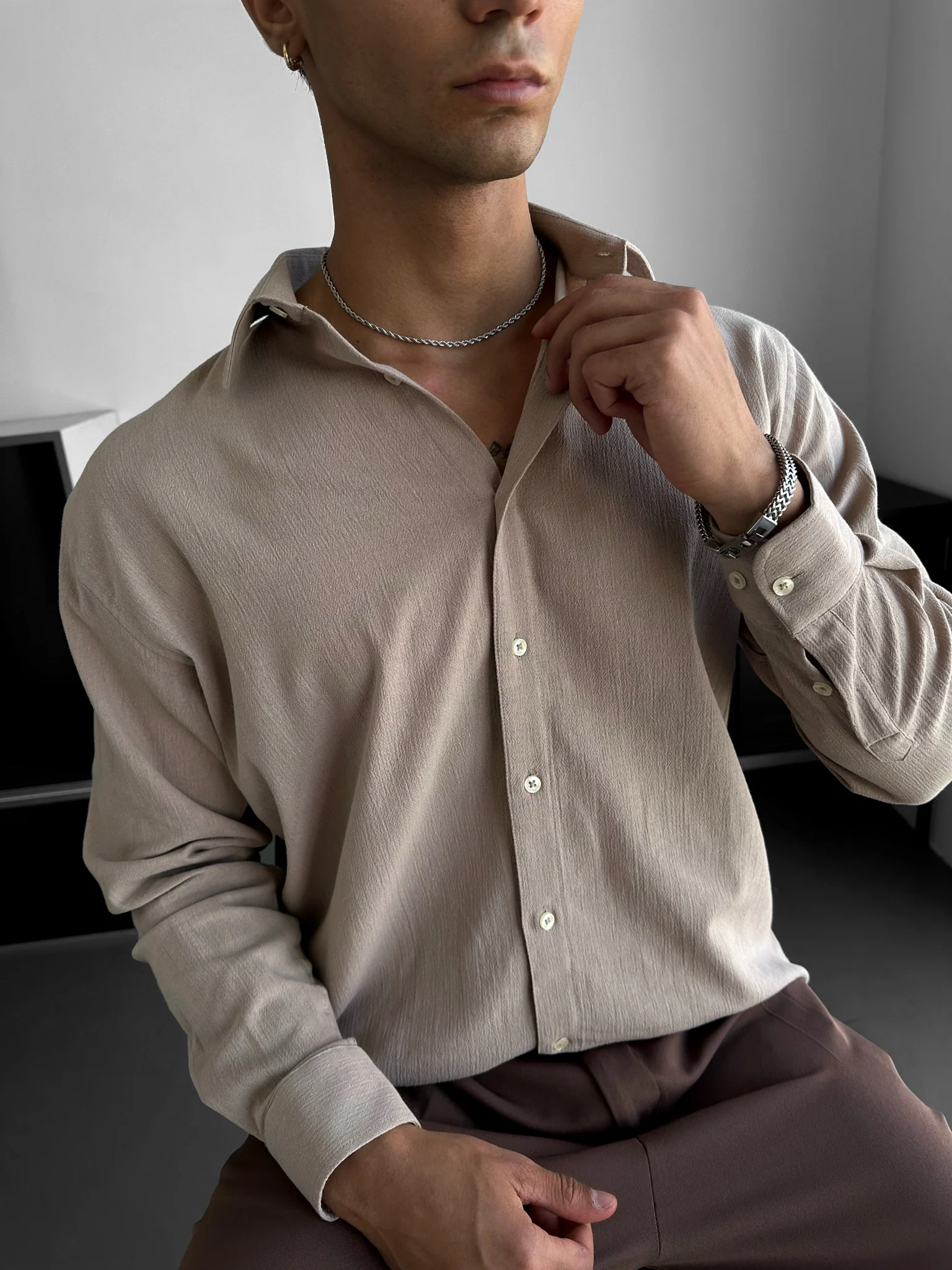 Regular Fit Cotton Shirt - Beige - Image 2