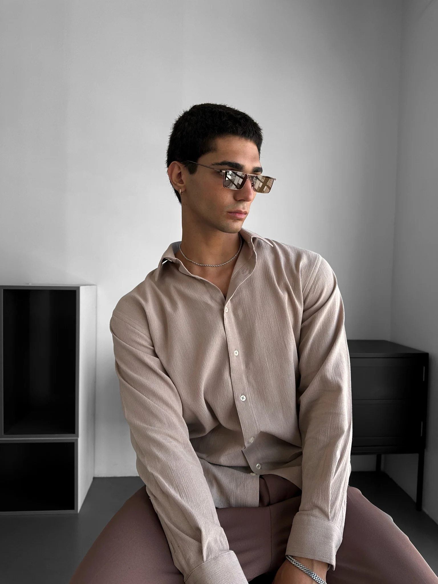 Regular Fit Cotton Shirt - Beige - Image 3