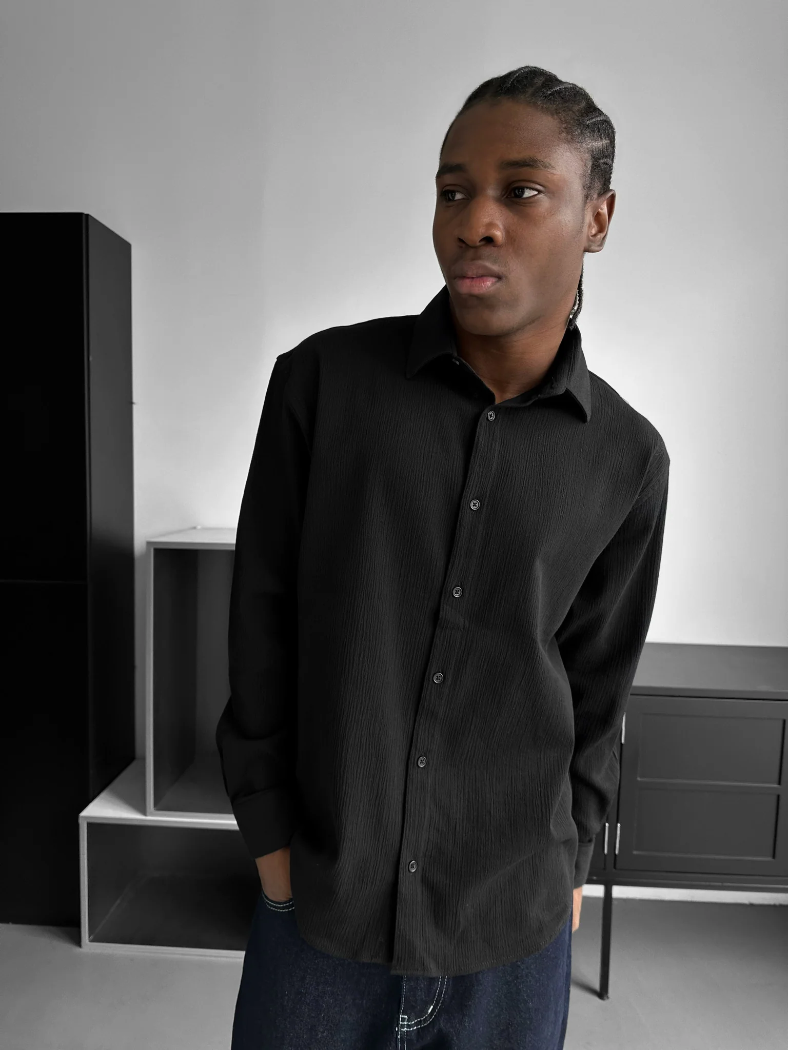 Regular Fit Cotton Shirt - Black