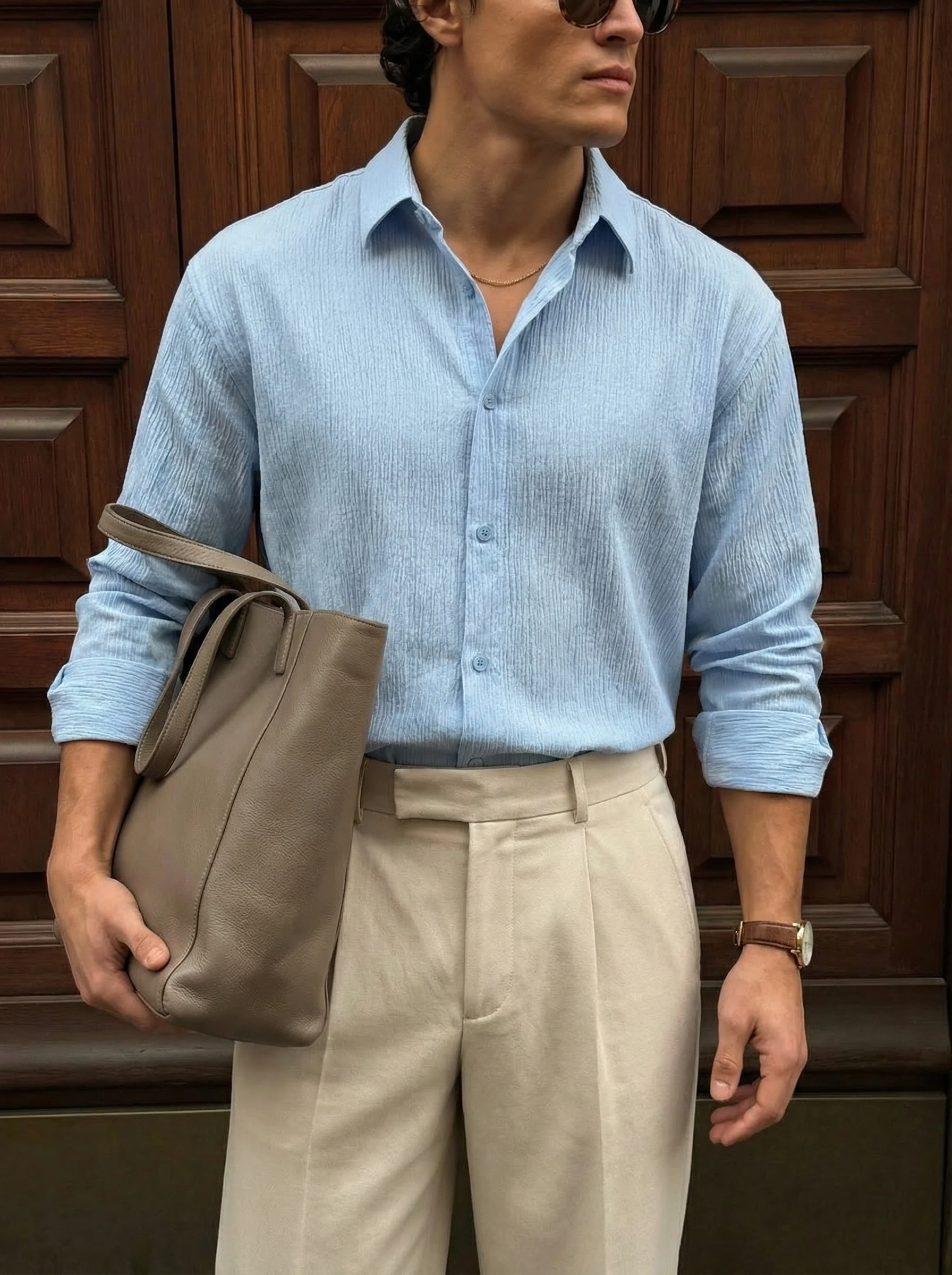 Regular Fit Cotton Shirt - Blue - Image 2