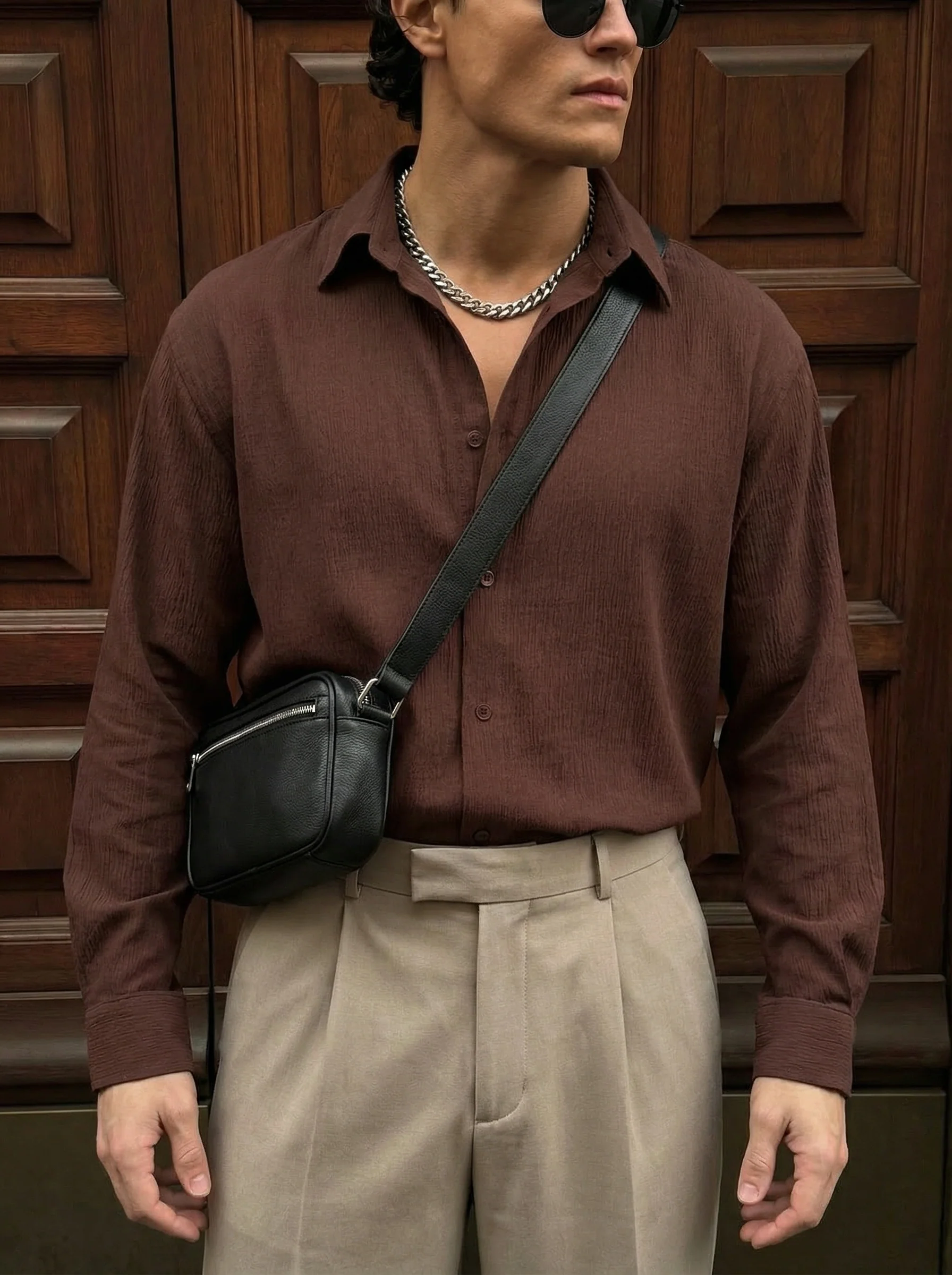 Regular Fit Cotton Shirt - Brown - Image 2