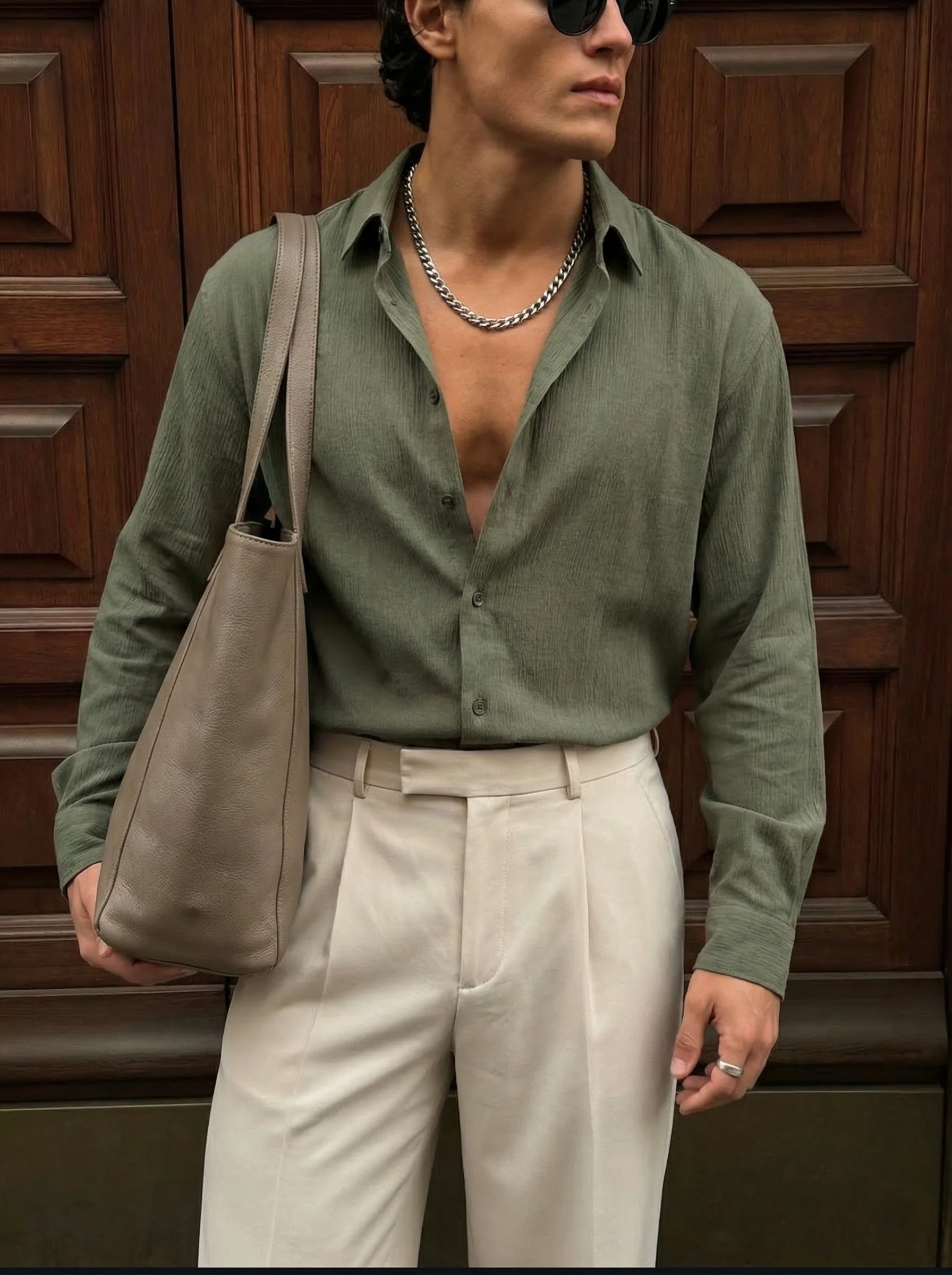 Regular Fit Cotton Shirt - Green - Image 2