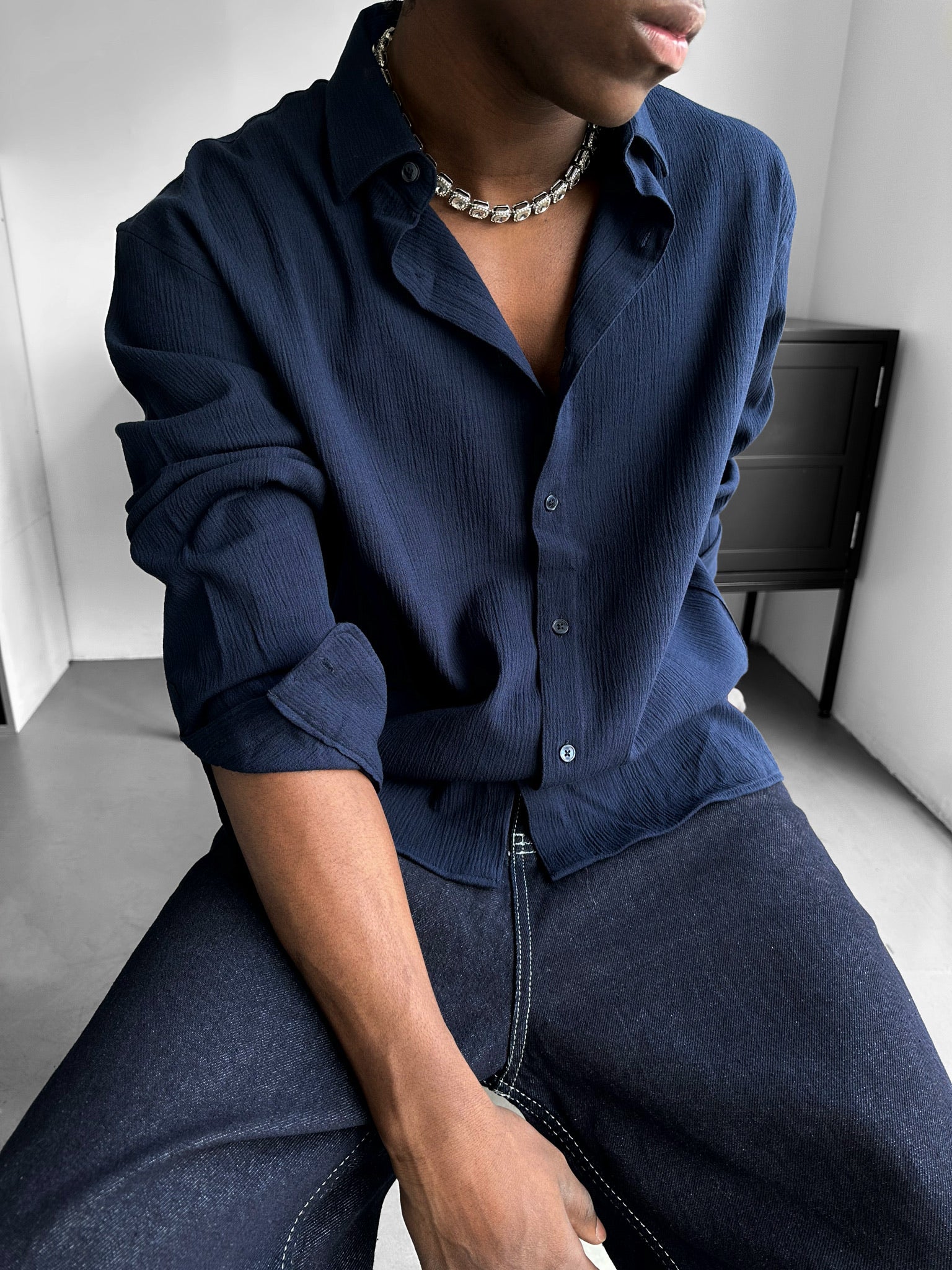 Regular Fit Cotton Shirt - Navy Blue
