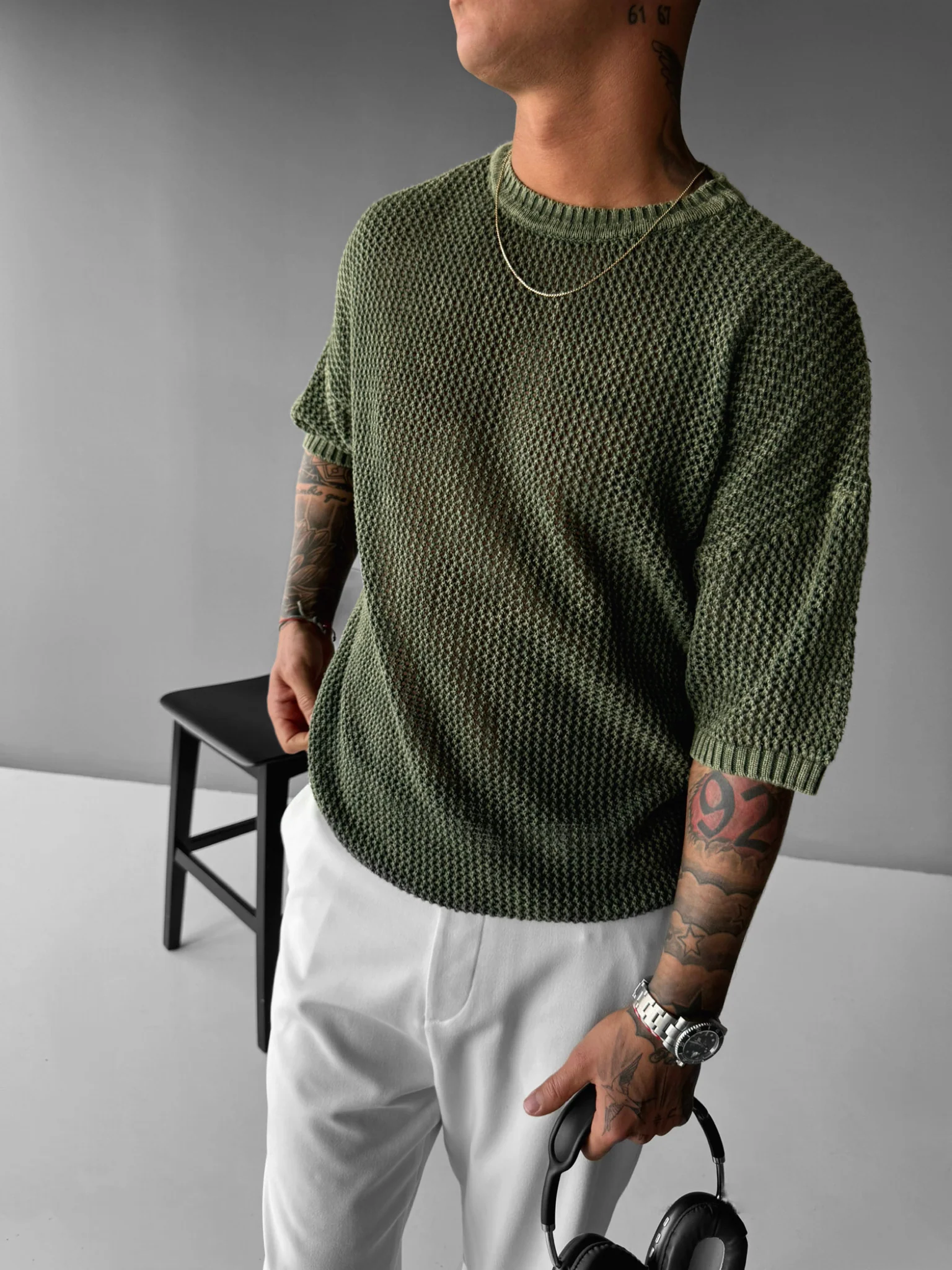 Regular Fit Knit Grid T-shirt - Fern