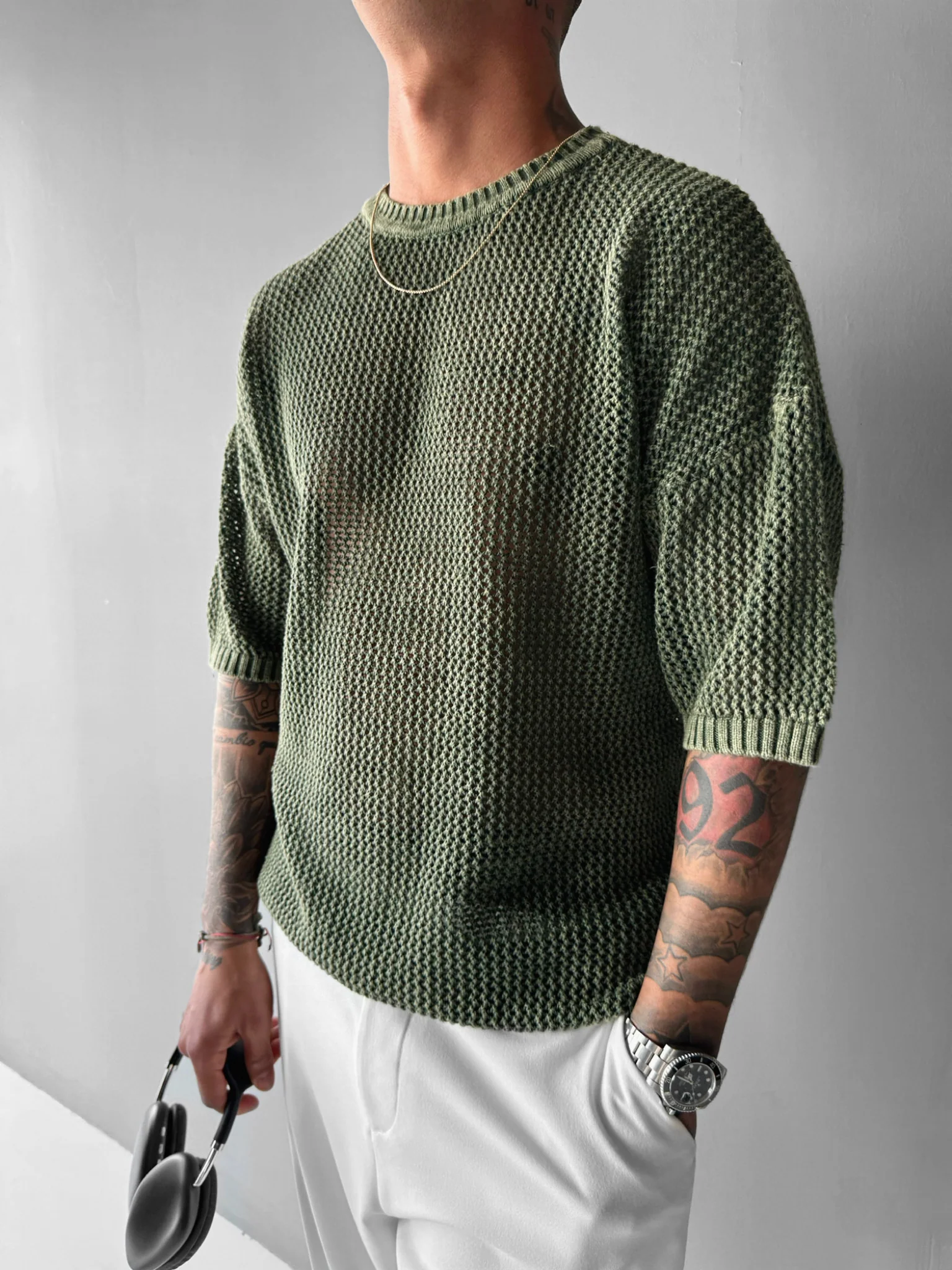 Regular Fit Knit Grid T-shirt - Fern - Image 4