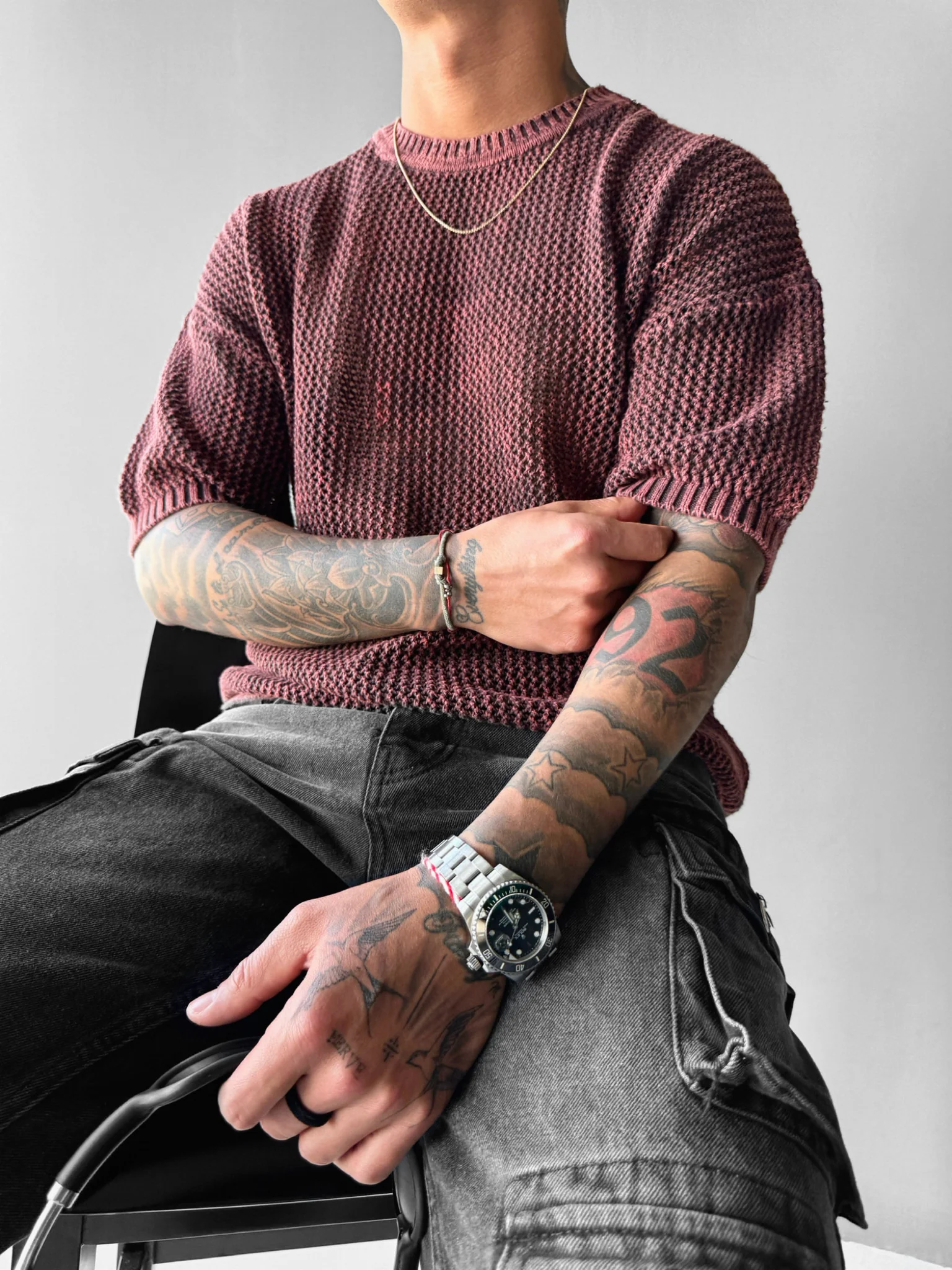 Regular Fit Knit Grid T-shirt - Plum Perfect - Image 2