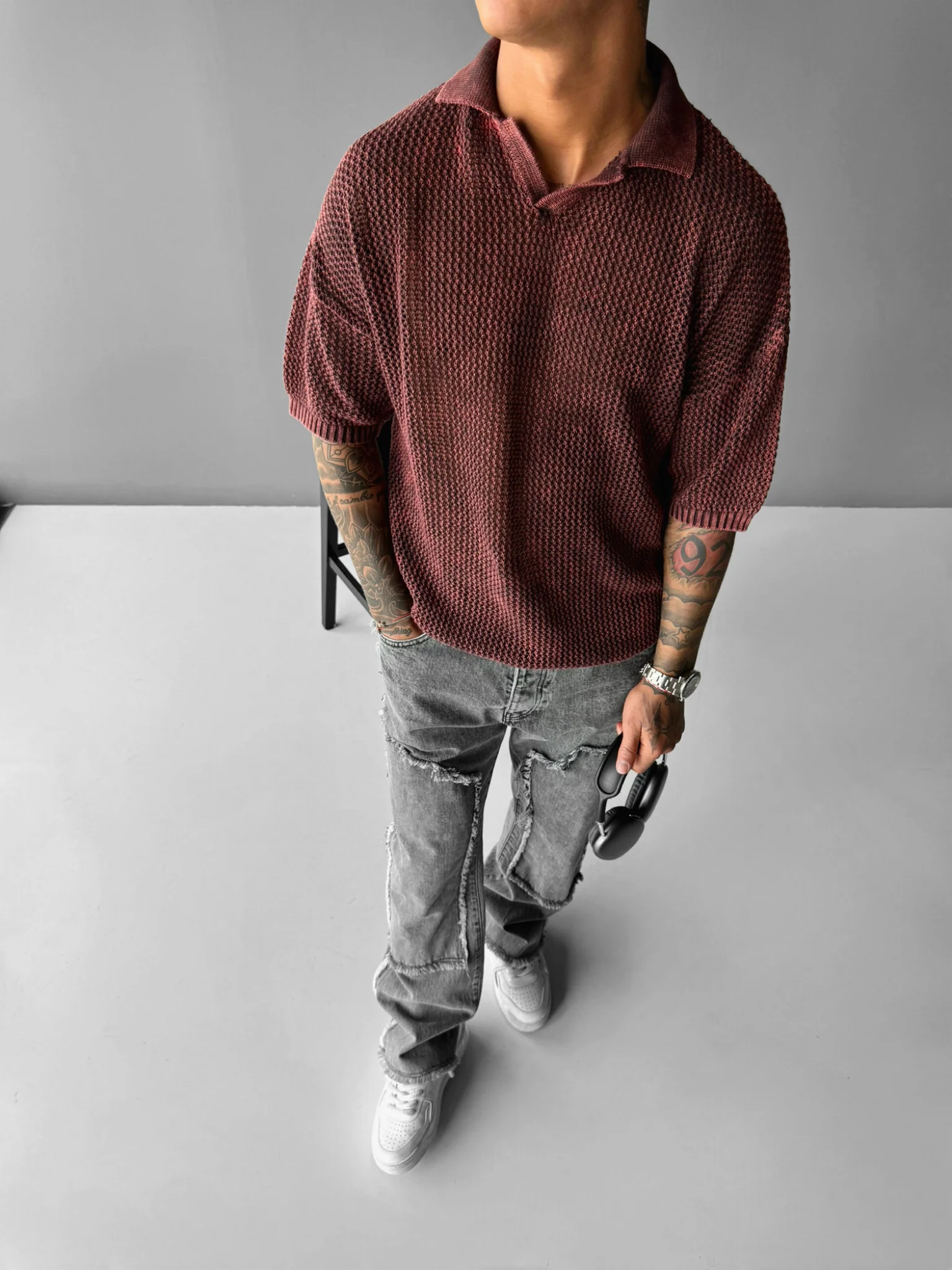 Regular Fit Knit Grid T-shirt - Plum Perfect - Image 5
