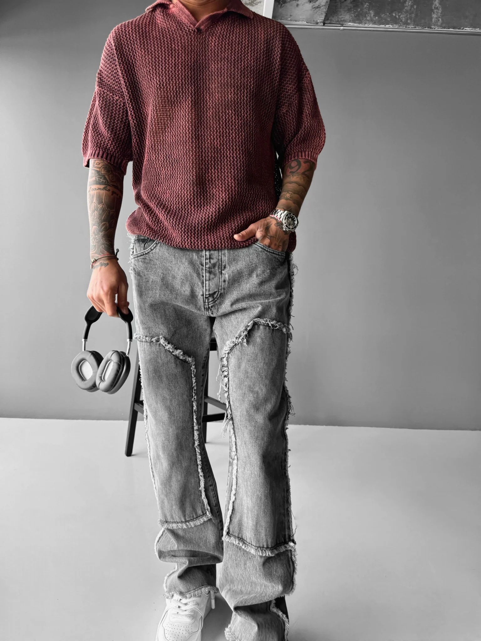 Regular Fit Knit Grid T-shirt - Plum Perfect - Image 6