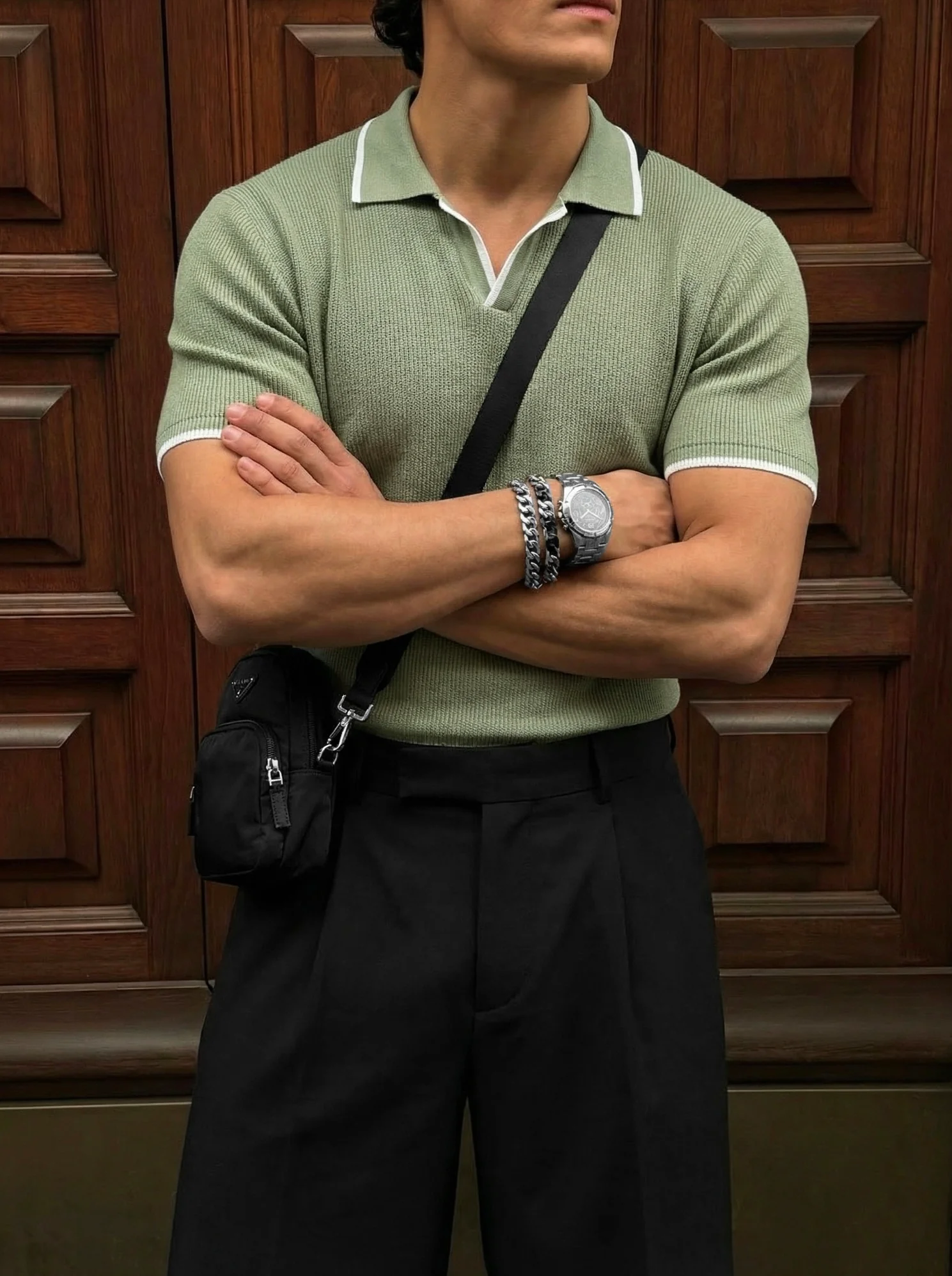 Regular Fit Knit Line Polo T-Shirt - Green
