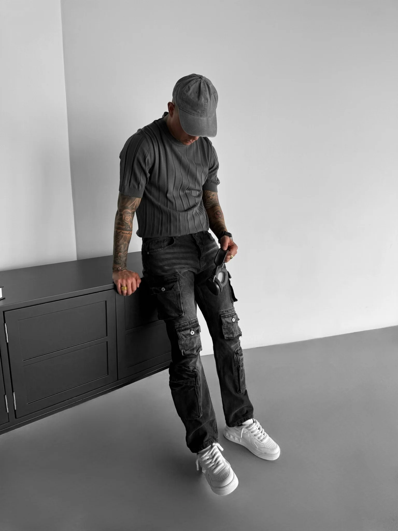 Regular Fit Knit Lines T-shirt - Anthracite - Image 4
