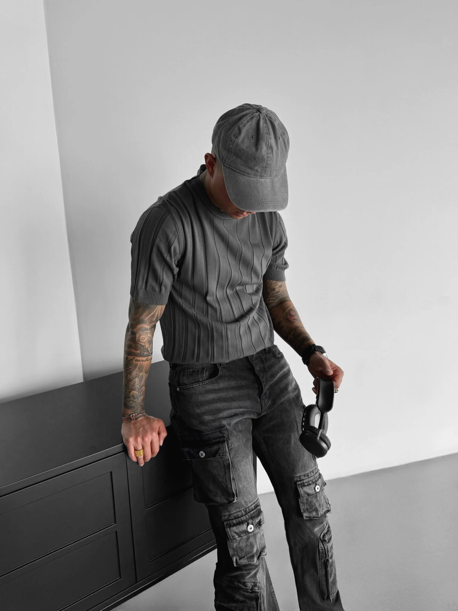 Regular Fit Knit Lines T-shirt - Anthracite - Image 5